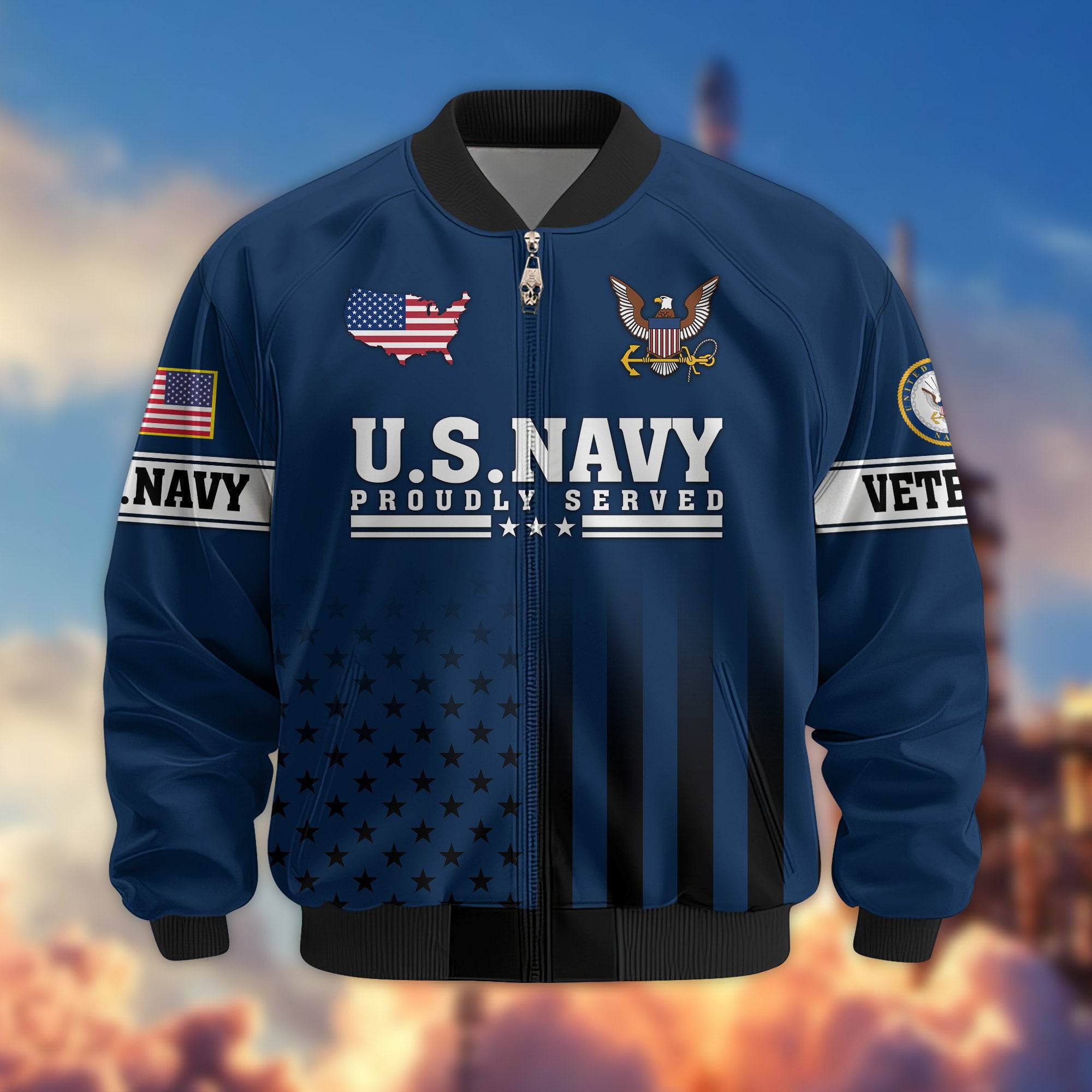 Premium Proudly Served US Veterans Bomber Jacket, Gifts For US Veterans, Gifts For Veterans Day