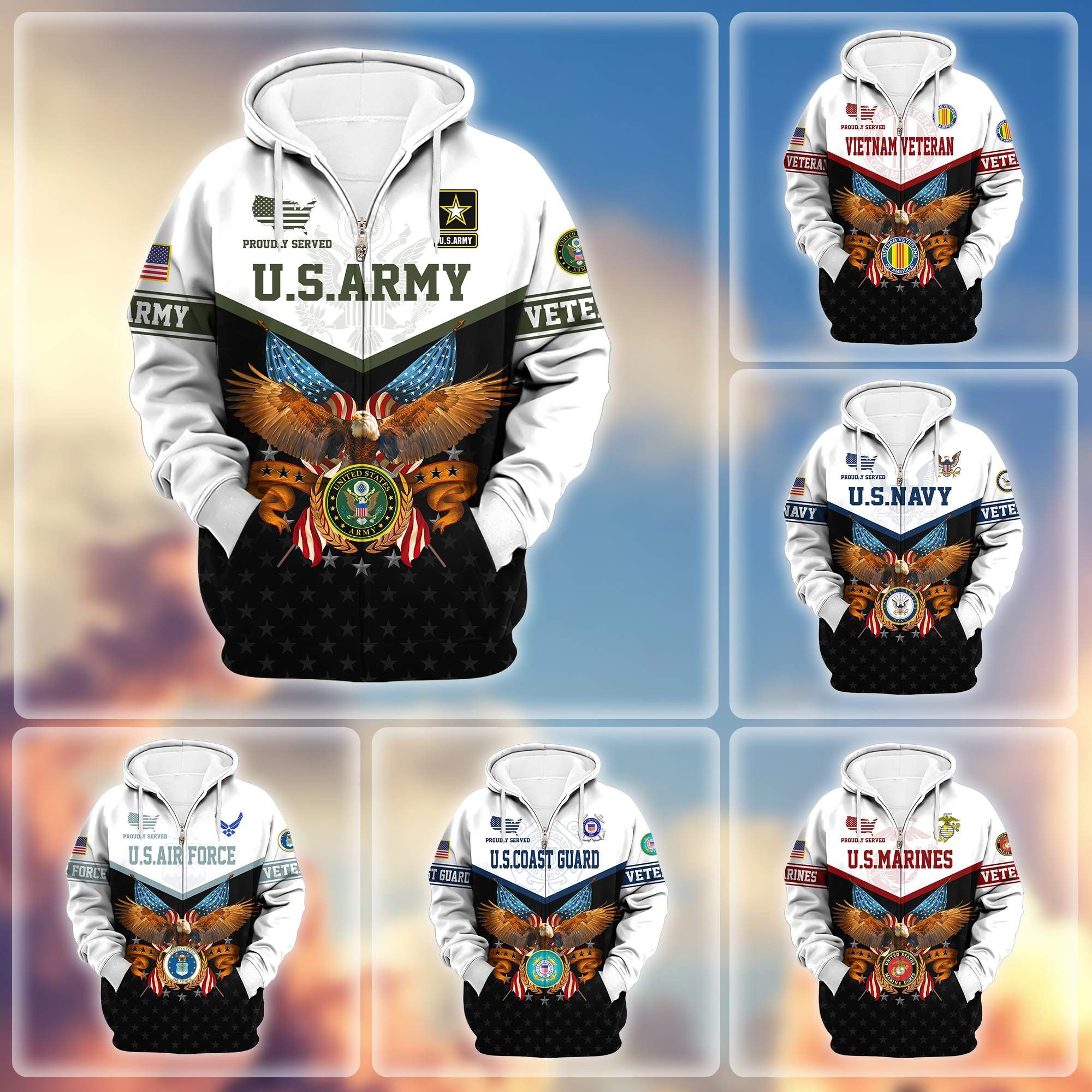 Premium US Veterans Zip Hoodie, Gifts For US Veterans, Gifts For Veterans Day