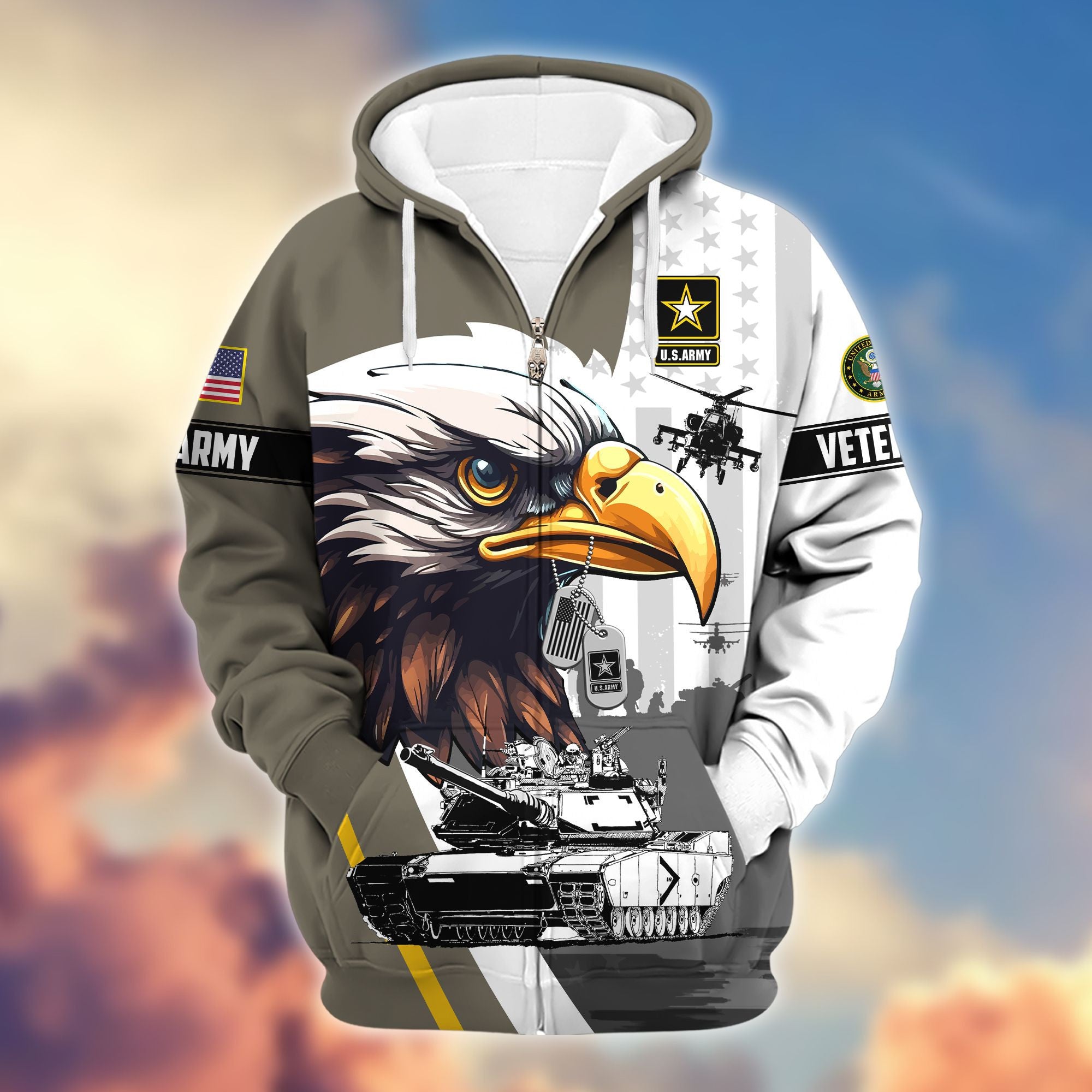Premium US Veterans Zip Hoodie, Gifts For US Veterans, Gifts For Veterans Day
