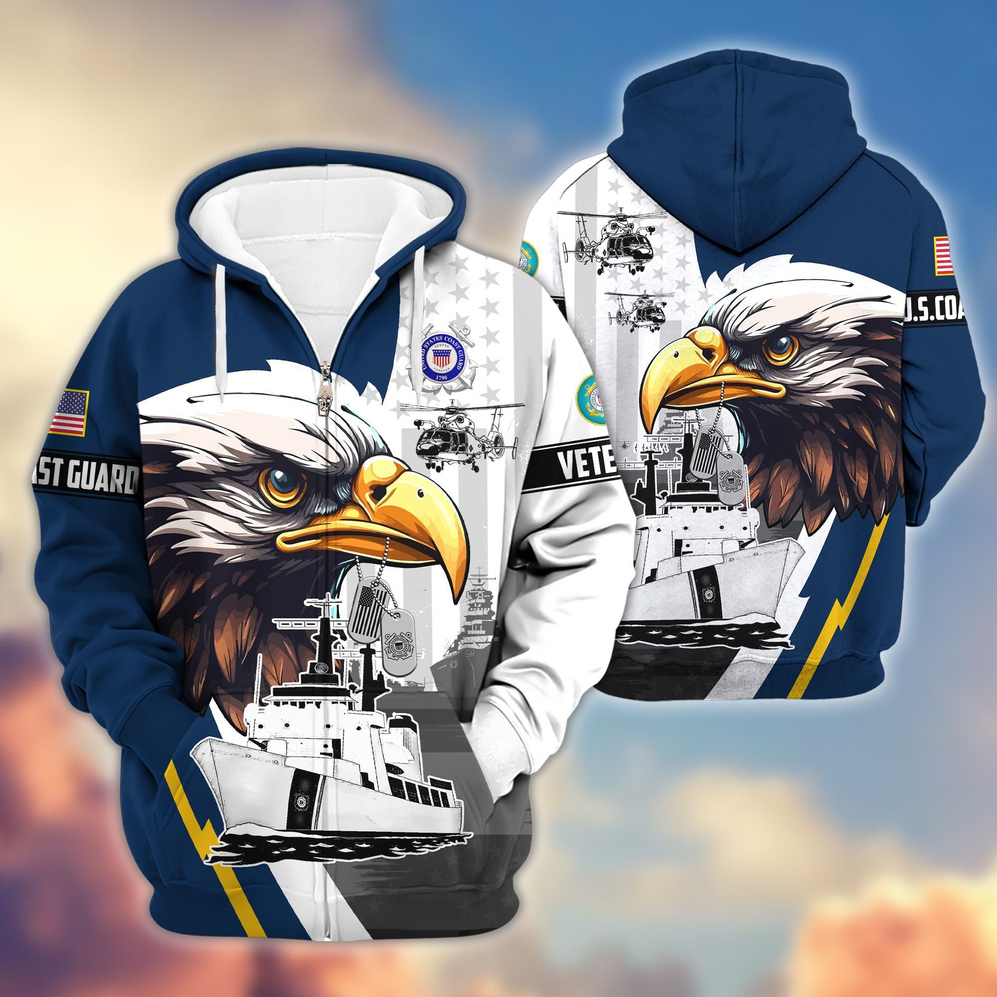 Premium US Veterans Zip Hoodie, Gifts For US Veterans, Gifts For Veterans Day