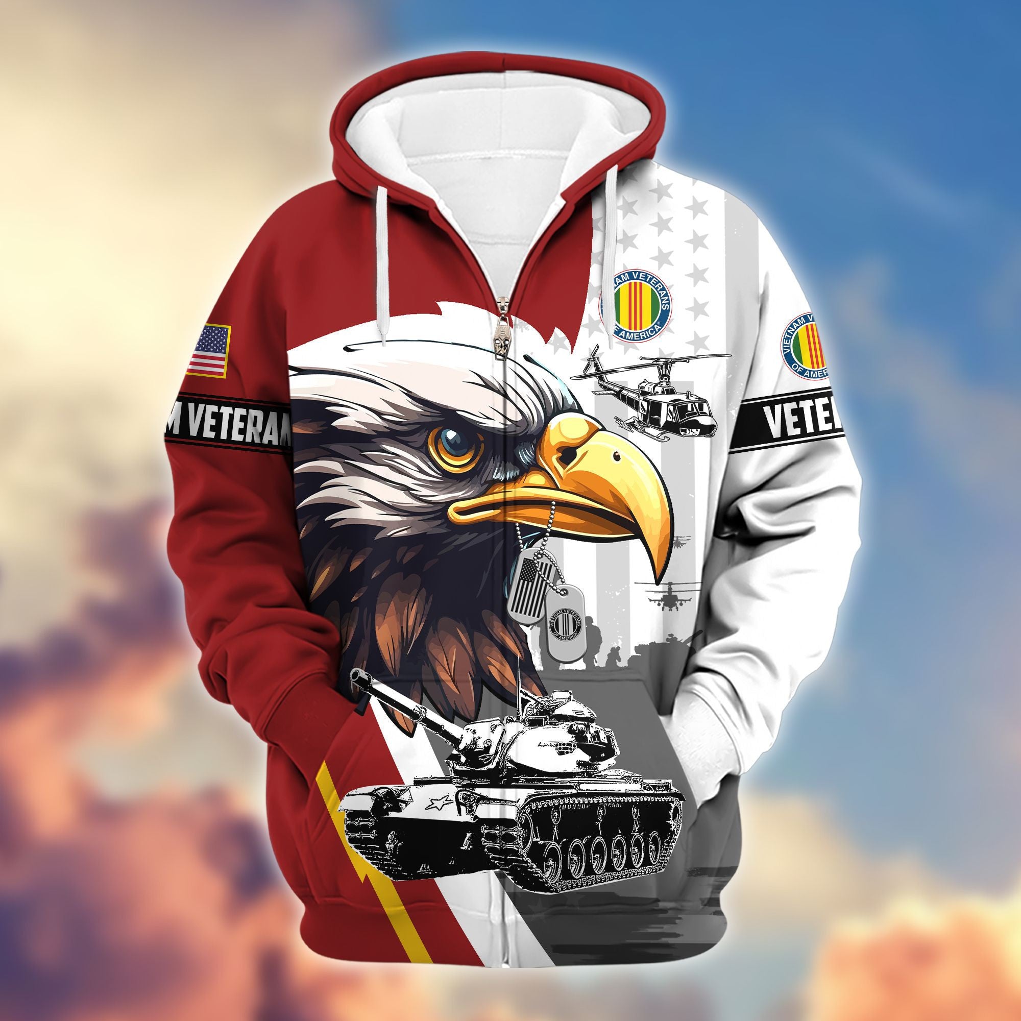 Premium US Veterans Zip Hoodie, Gifts For US Veterans, Gifts For Veterans Day