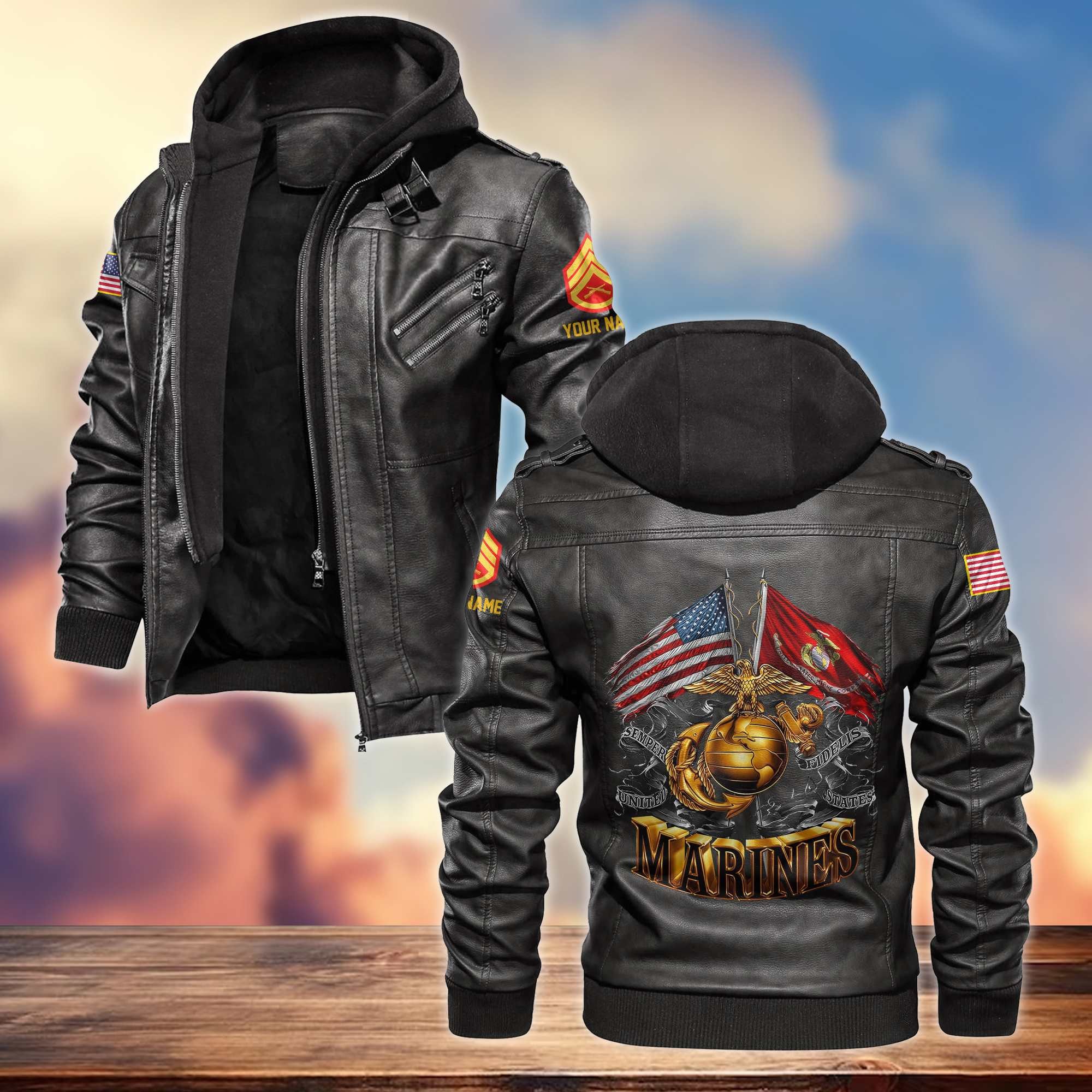 Premium USMC Leather Jacket, Custom Name, Rank, Gifts For Marine Veteran
