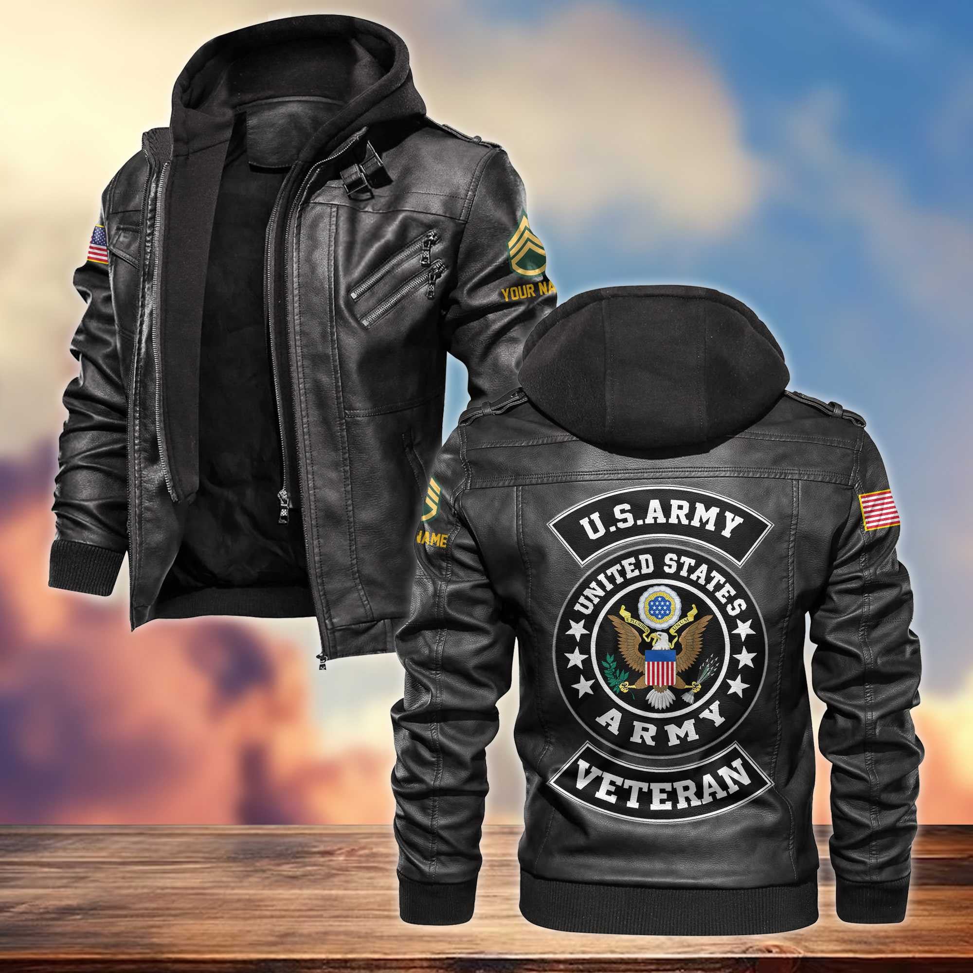 US Army Leather Jacket, Custom Name, Rank, Gifts For Army Veteran