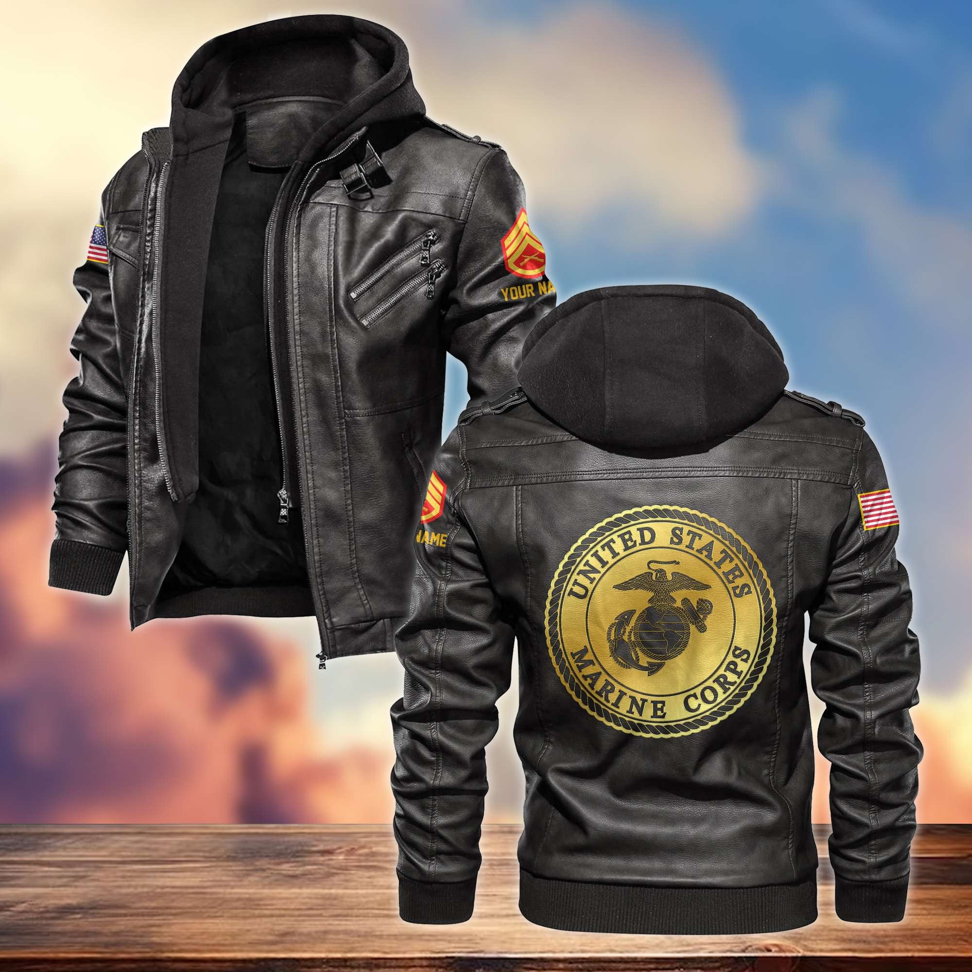 USMC Leather Jacket, Custom Name, Rank, Gifts For Marine Veteran