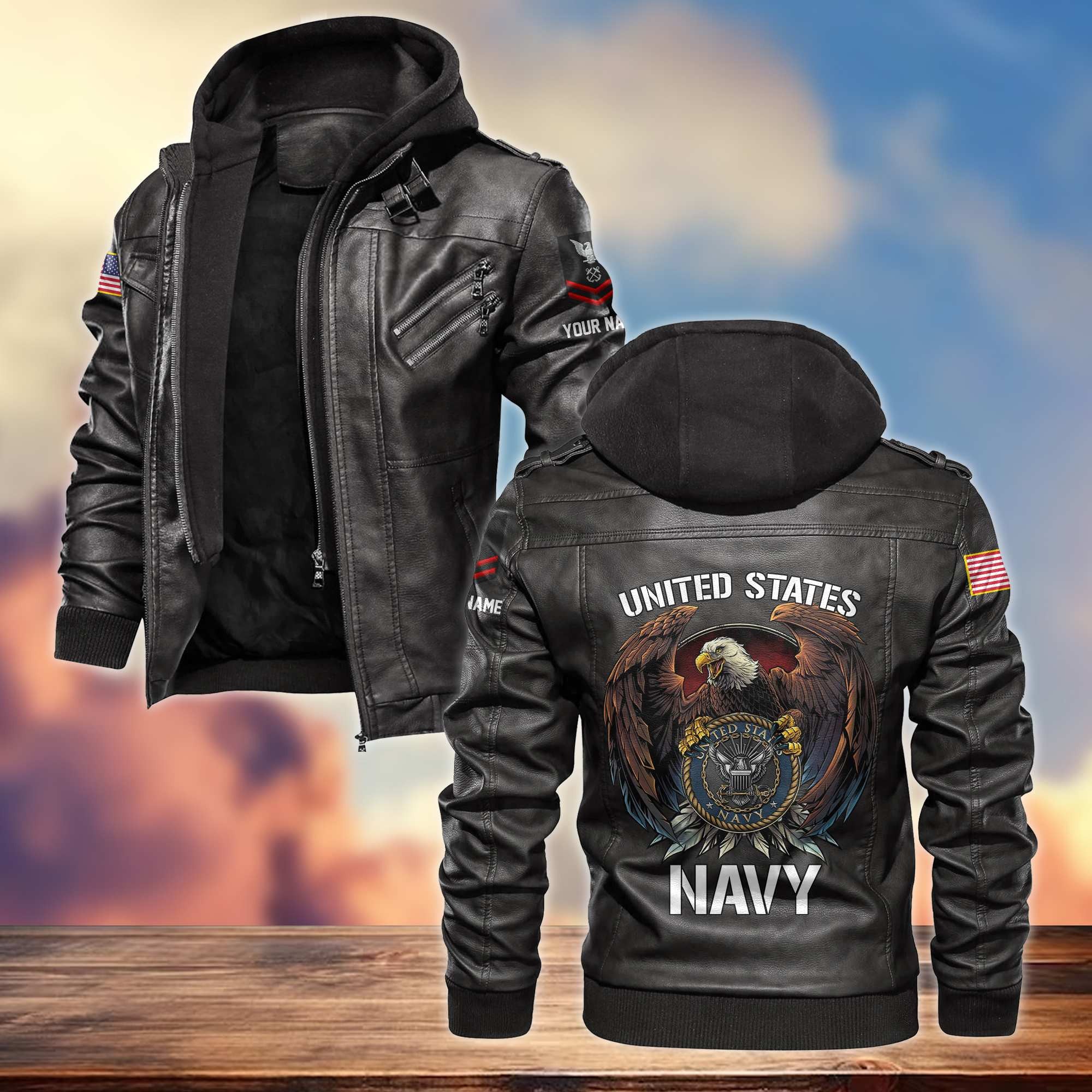 Premium US Navy Leather Jacket, Gifts For Navy Veteran