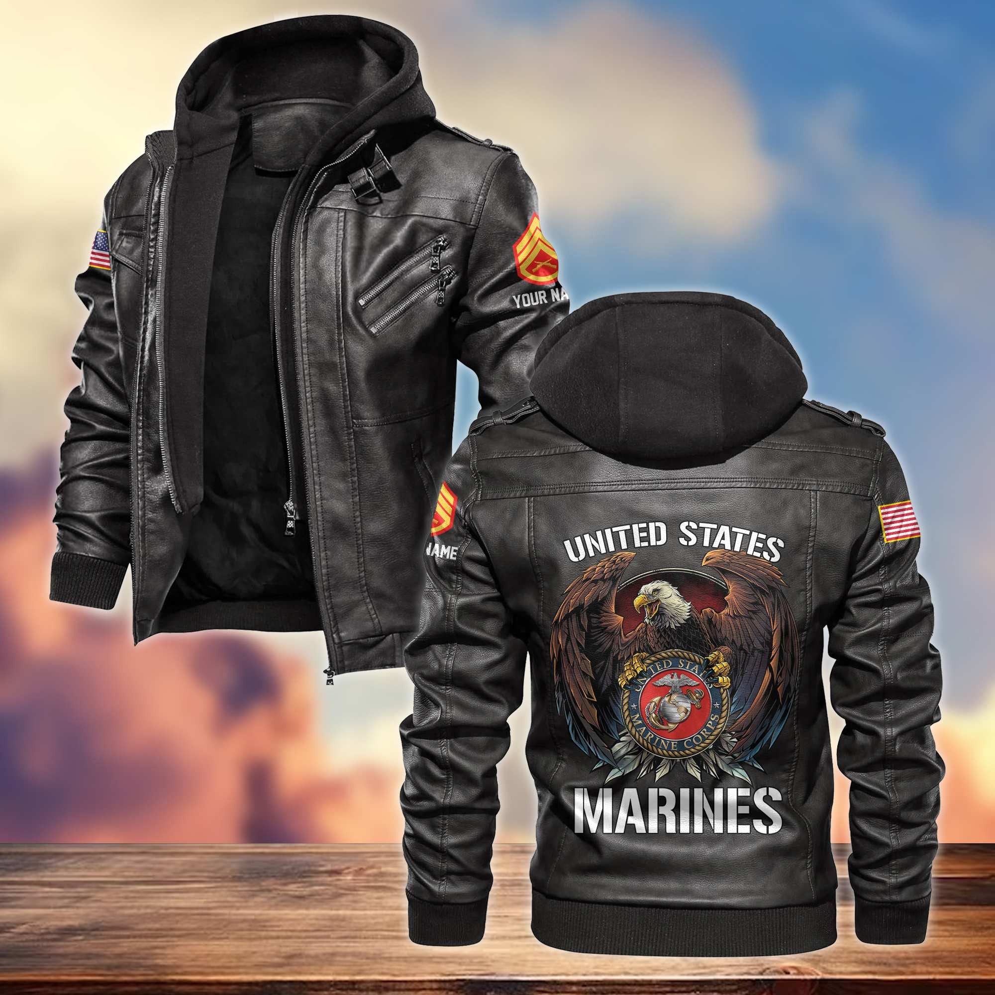 Premium USMC Leather Jacket, Gifts For Marine Veteran