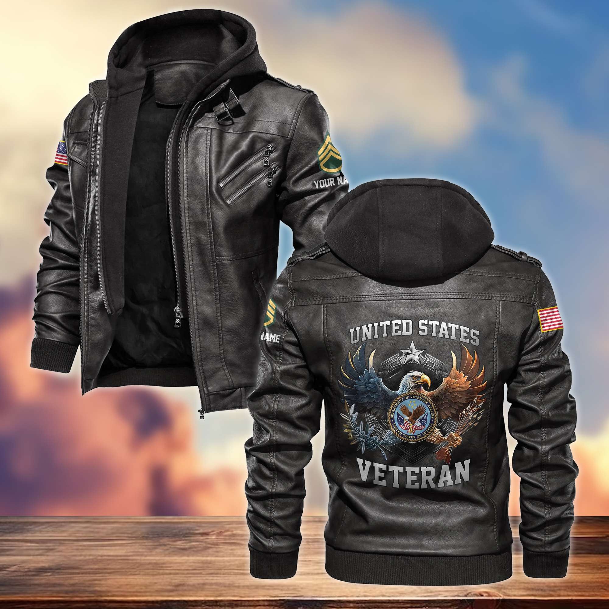 Premium Custom Name, Rank US Veterans Leather Jacket, Gifts For US Veterans