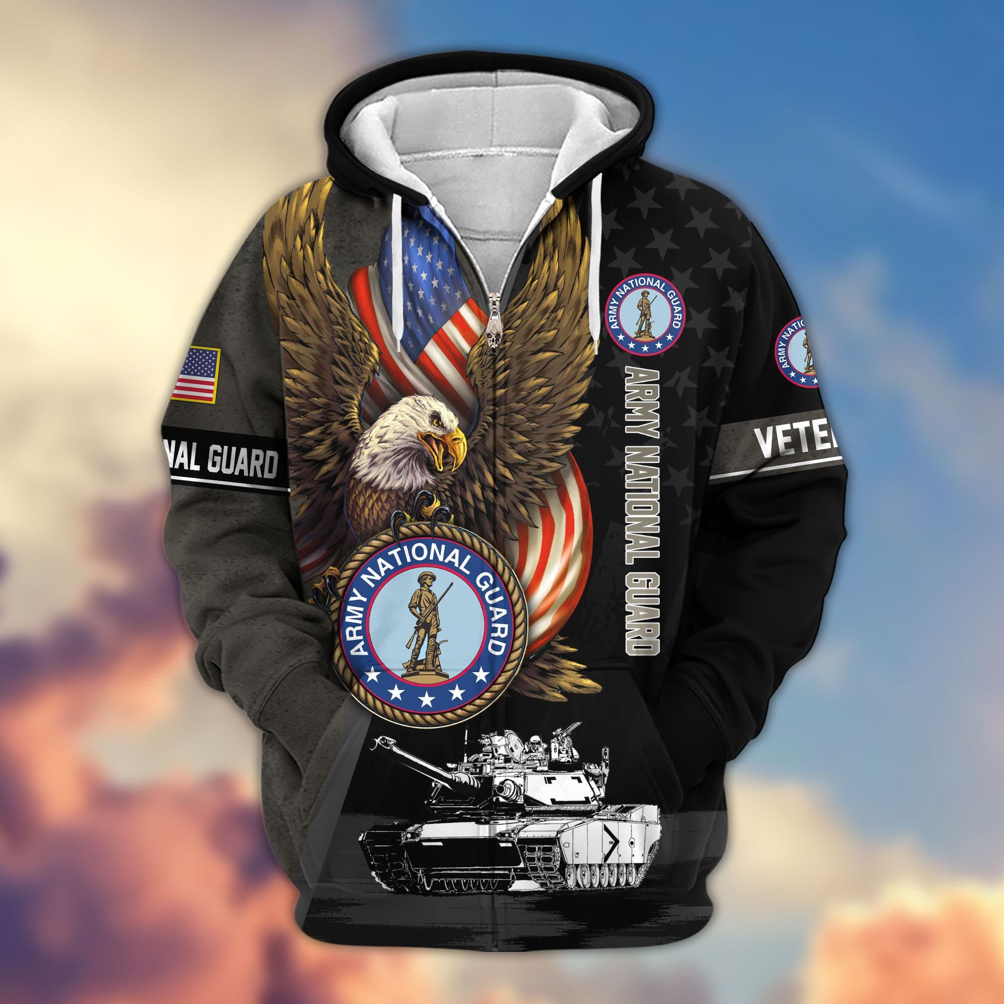 Premium Proudly Served US Veterans Zip Hoodie, Gifts For US Veterans, Gifts For Veterans Day