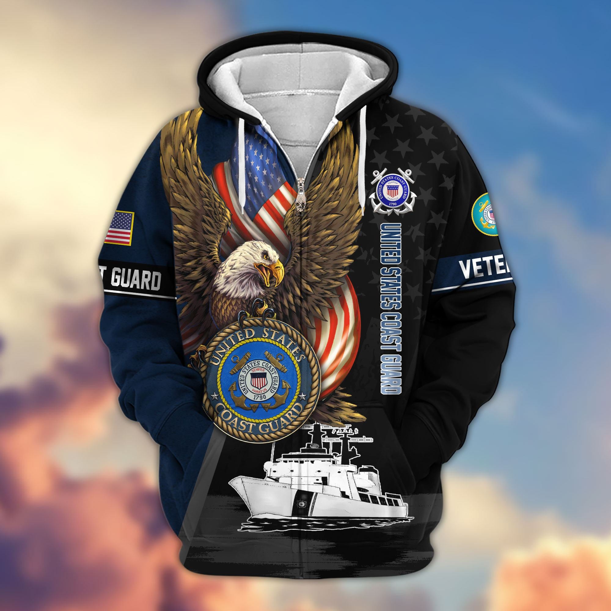 Premium Proudly Served US Veterans Zip Hoodie, Gifts For US Veterans, Gifts For Veterans Day
