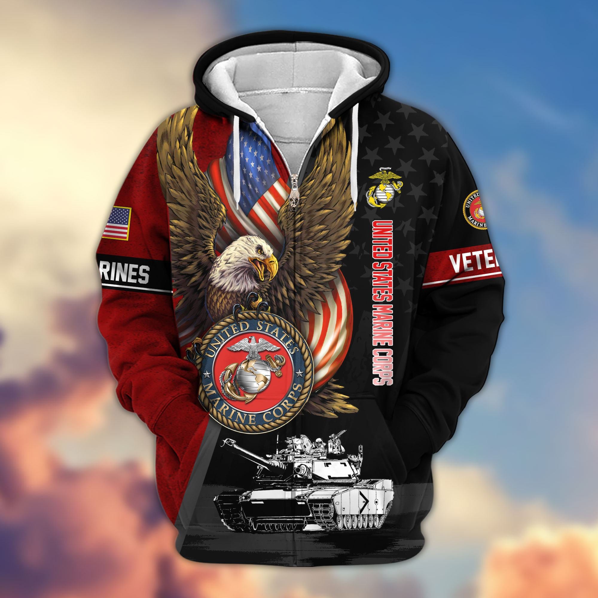 Premium Proudly Served US Veterans Zip Hoodie, Gifts For US Veterans, Gifts For Veterans Day