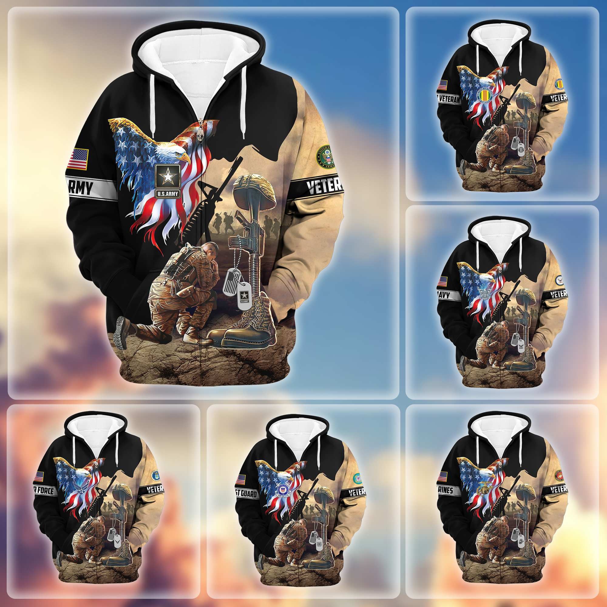 Premium Honoring All Who Served US Veterans Zip Hoodie, Gifts For Veterans Day