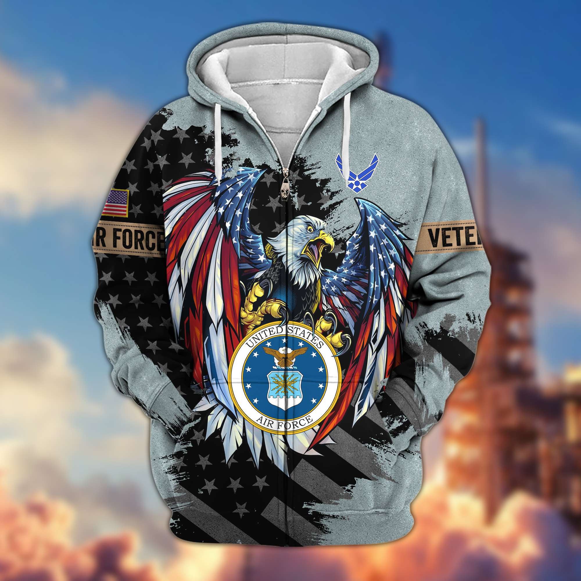 Premium US Veterans Zip Hoodie, Gifts For Veterans Day