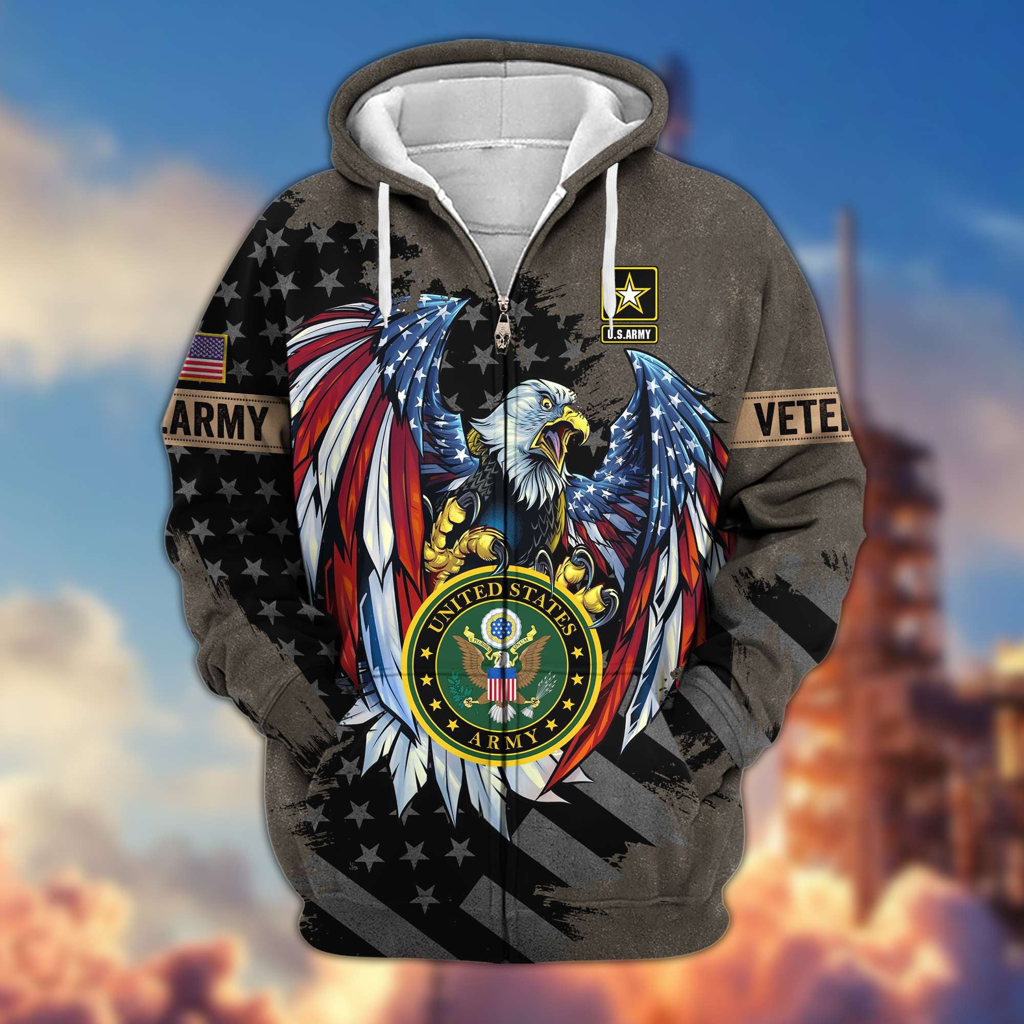 Premium US Veterans Zip Hoodie, Gifts For Veterans Day