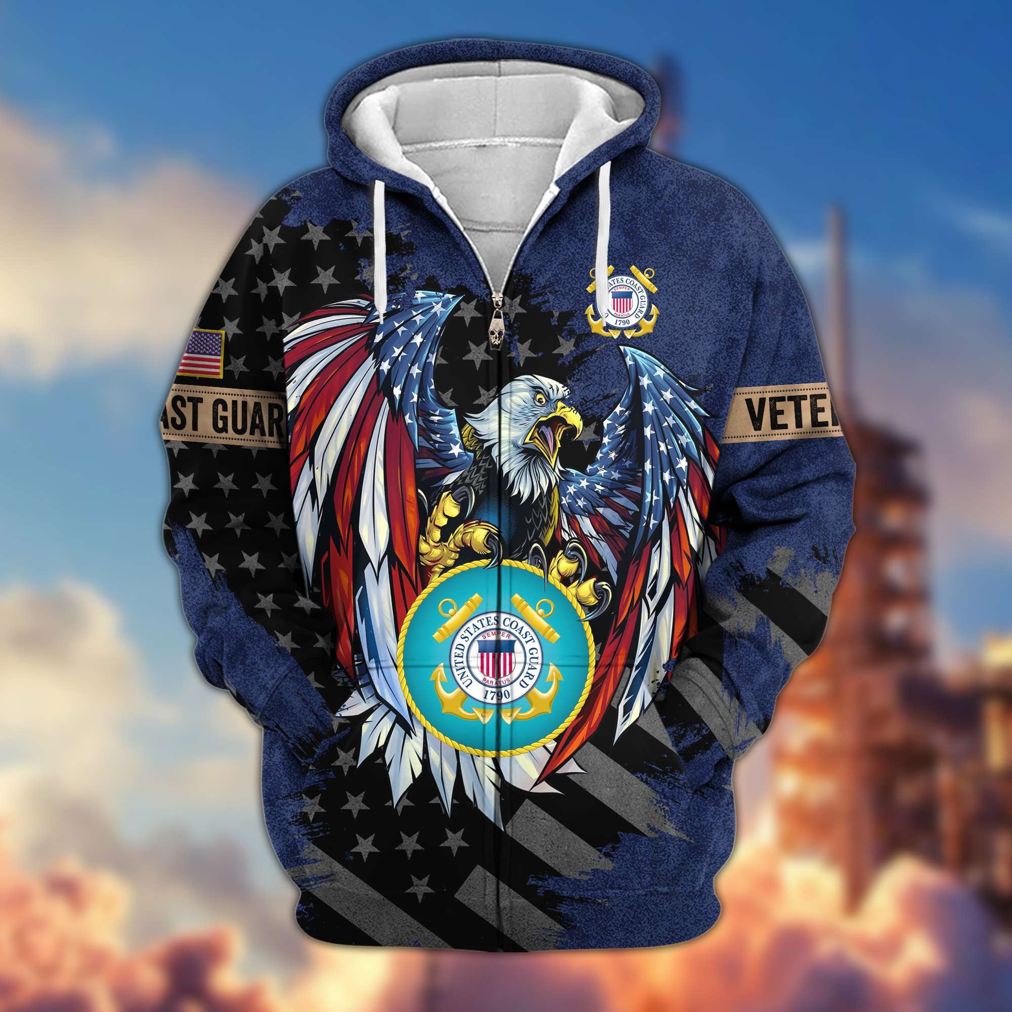 Premium US Veterans Zip Hoodie, Gifts For Veterans Day