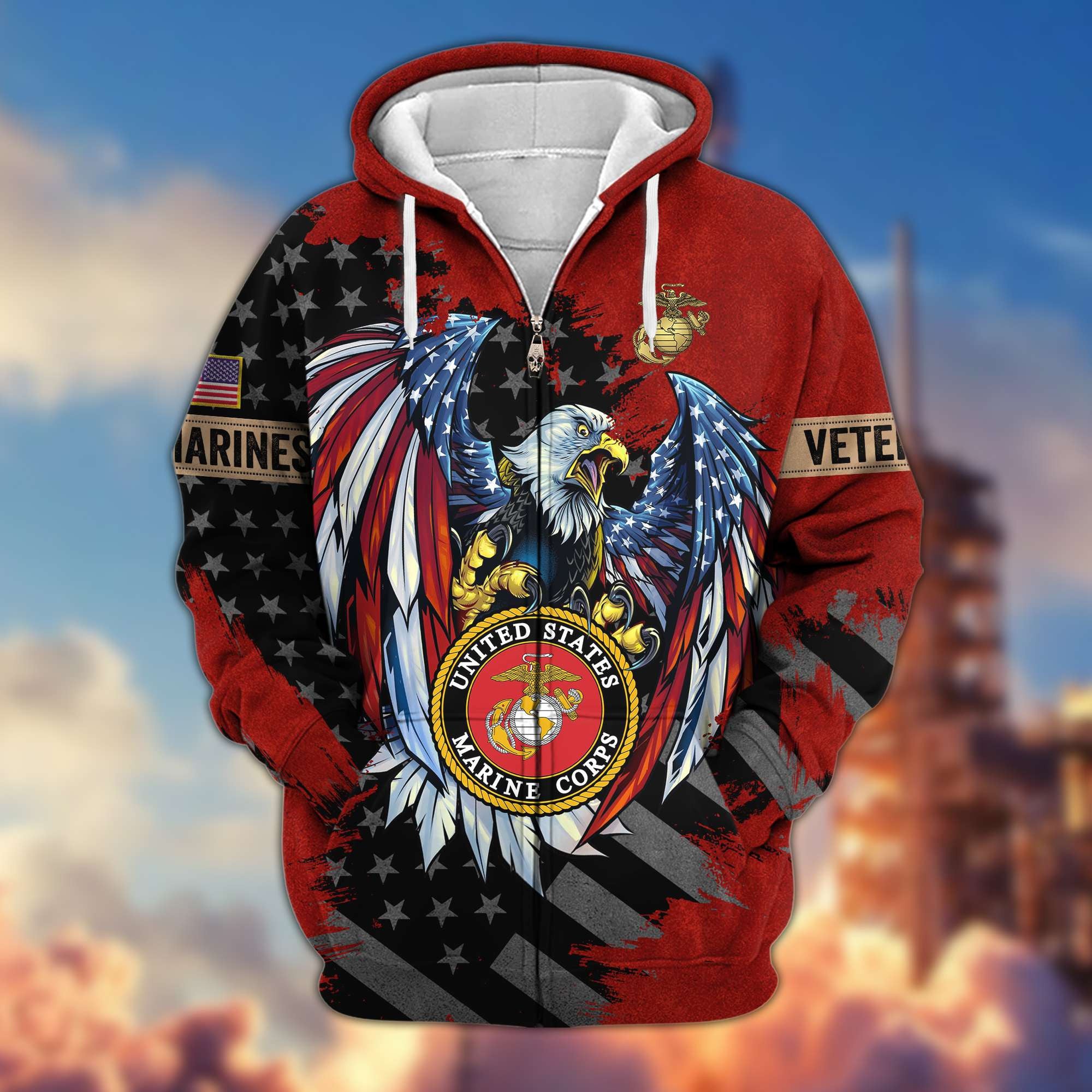 Premium US Veterans Zip Hoodie, Gifts For Veterans Day