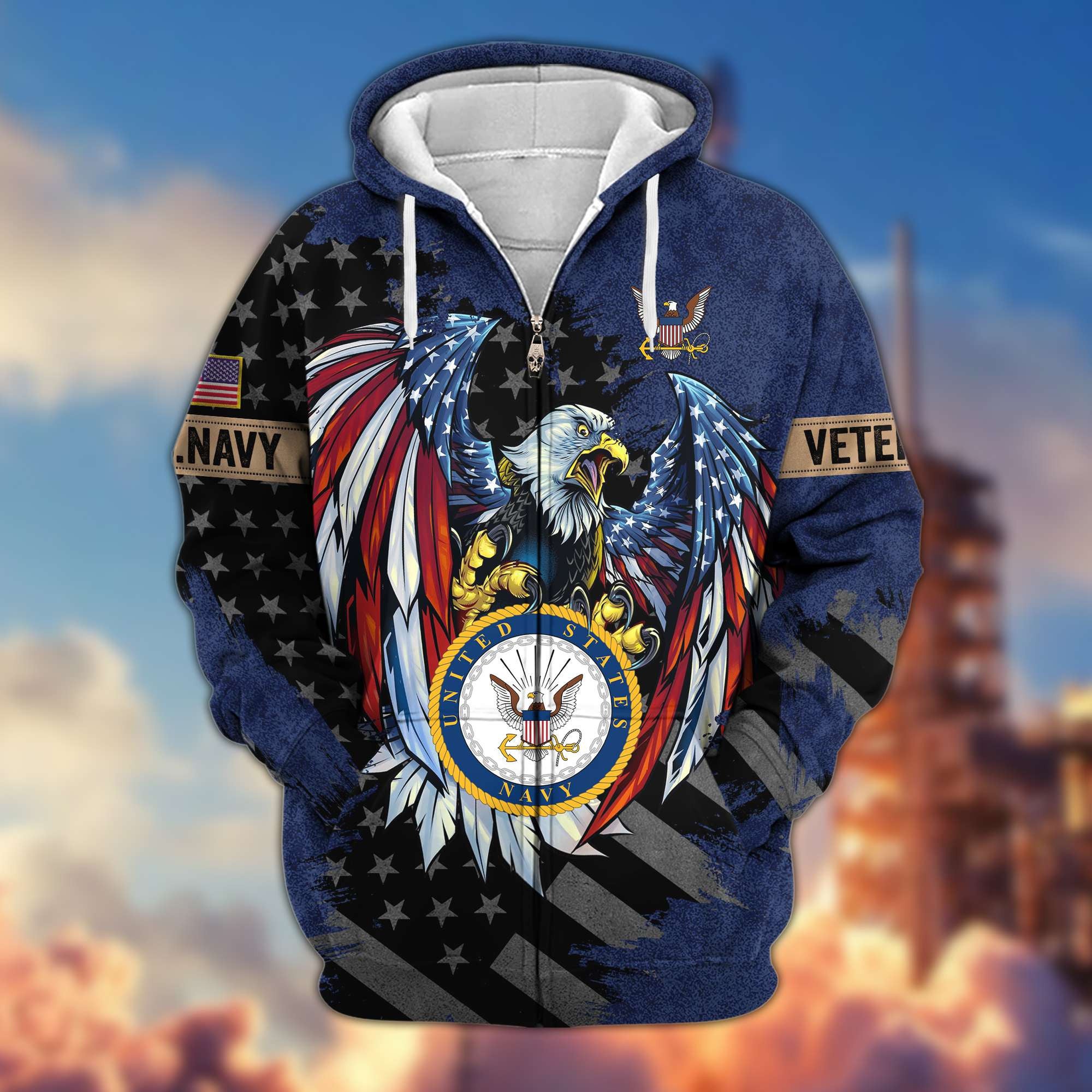 Premium US Veterans Zip Hoodie, Gifts For Veterans Day