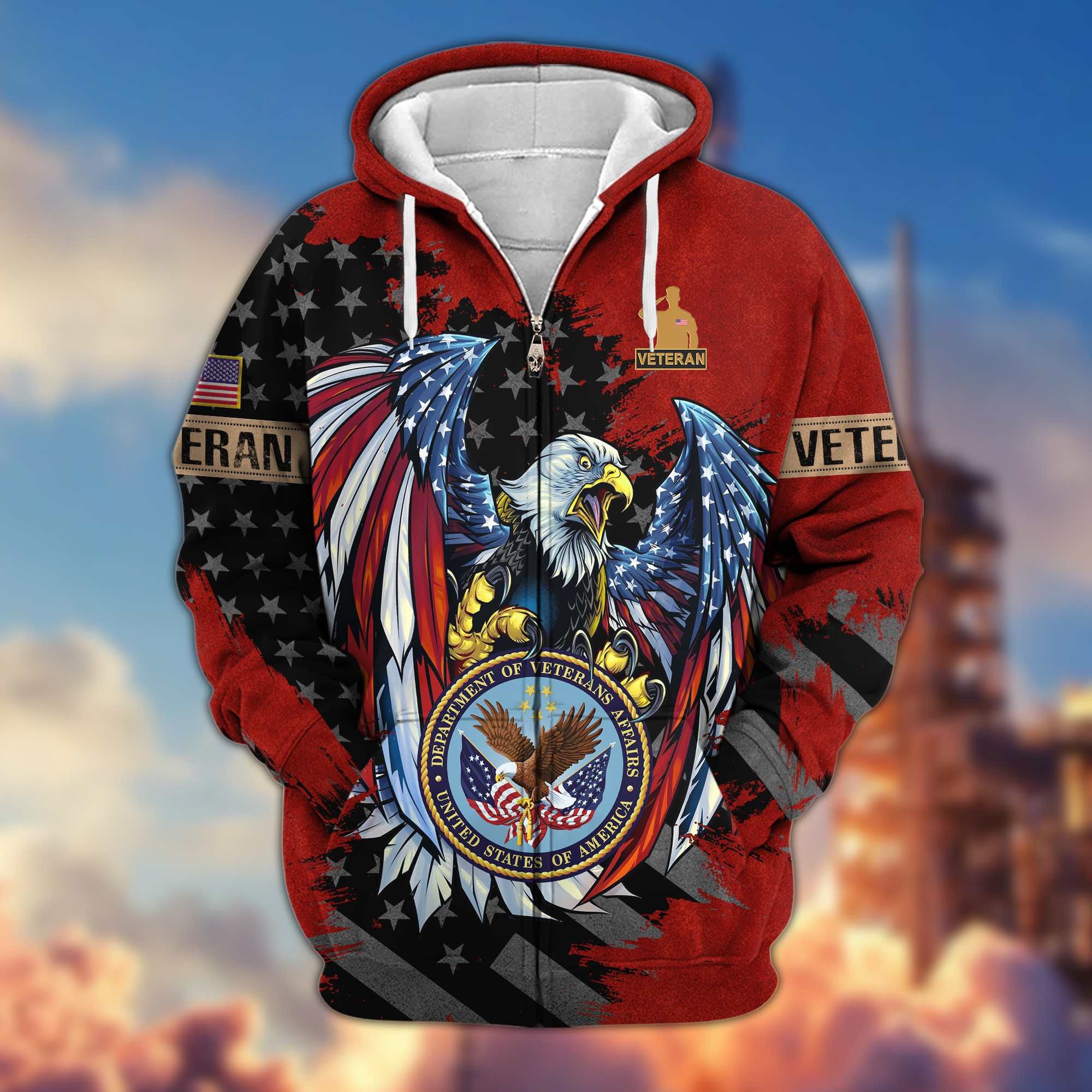 Premium US Veterans Zip Hoodie, Gifts For Veterans Day