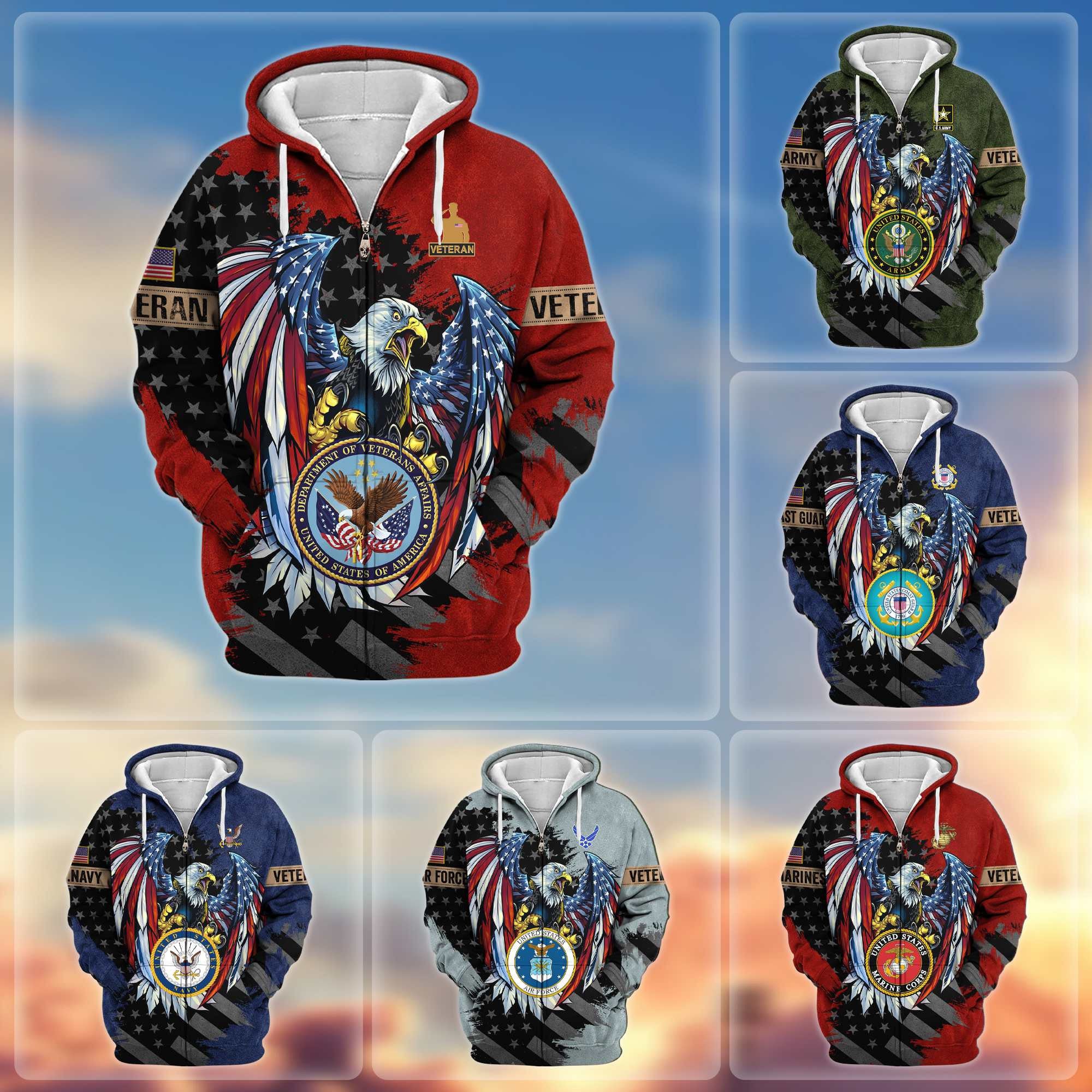 Premium US Veterans Zip Hoodie, Gifts For Veterans Day