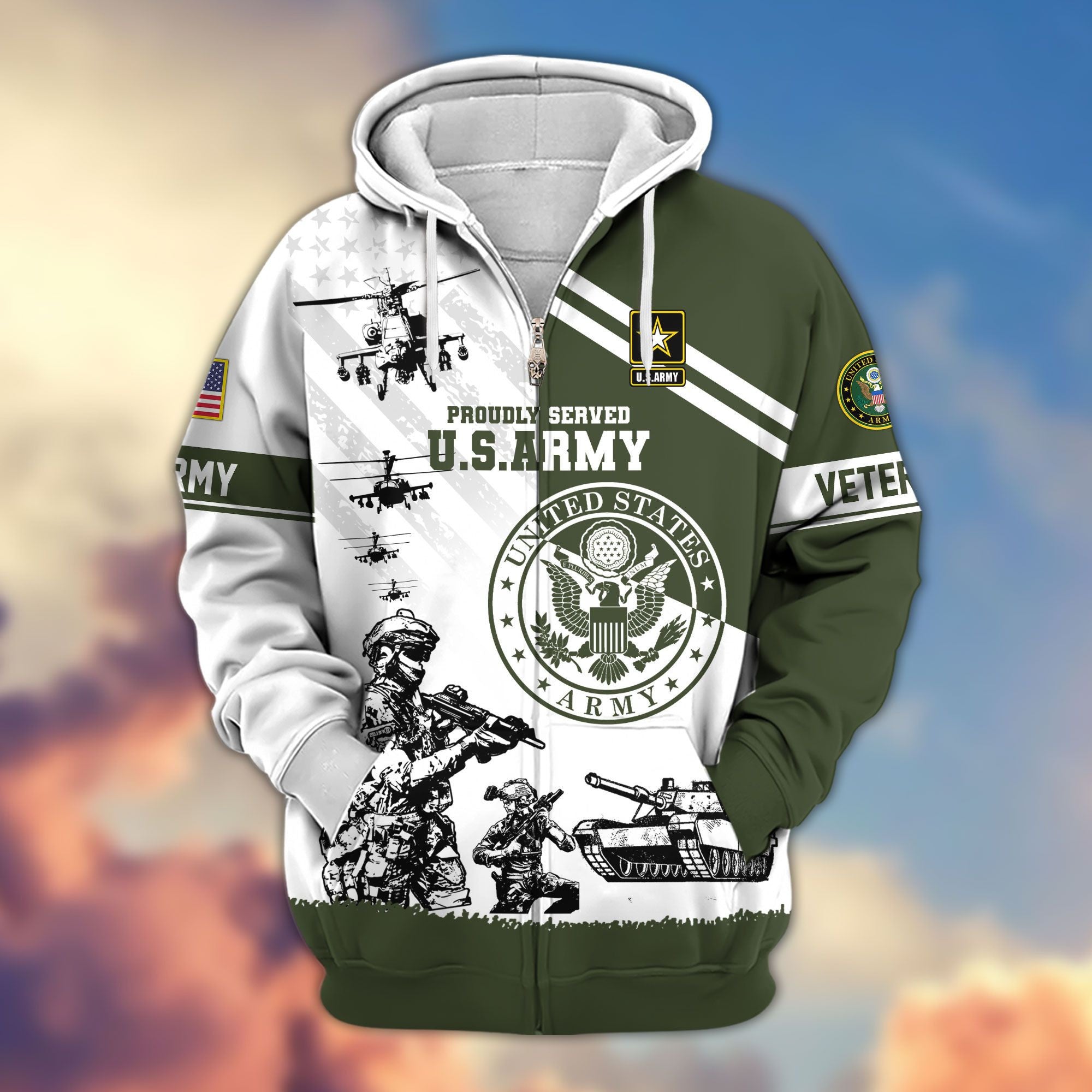 Premium US Veterans Zip Hoodie, Gifts For US Veterans, Gifts For Veterans Day