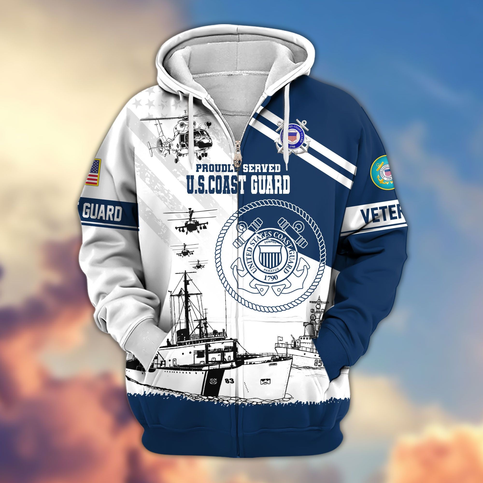 Premium US Veterans Zip Hoodie, Gifts For US Veterans, Gifts For Veterans Day