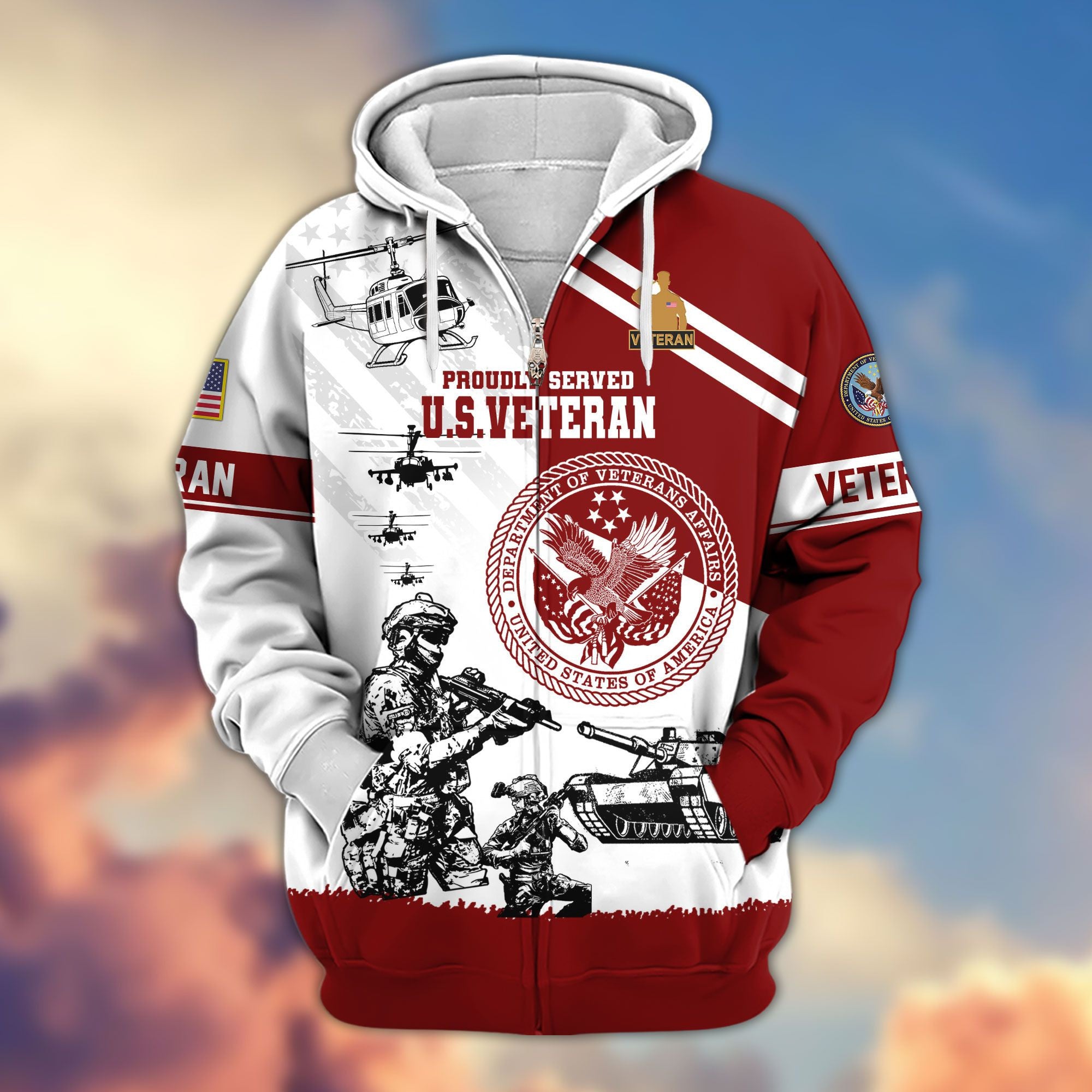 Premium US Veterans Zip Hoodie, Gifts For US Veterans, Gifts For Veterans Day