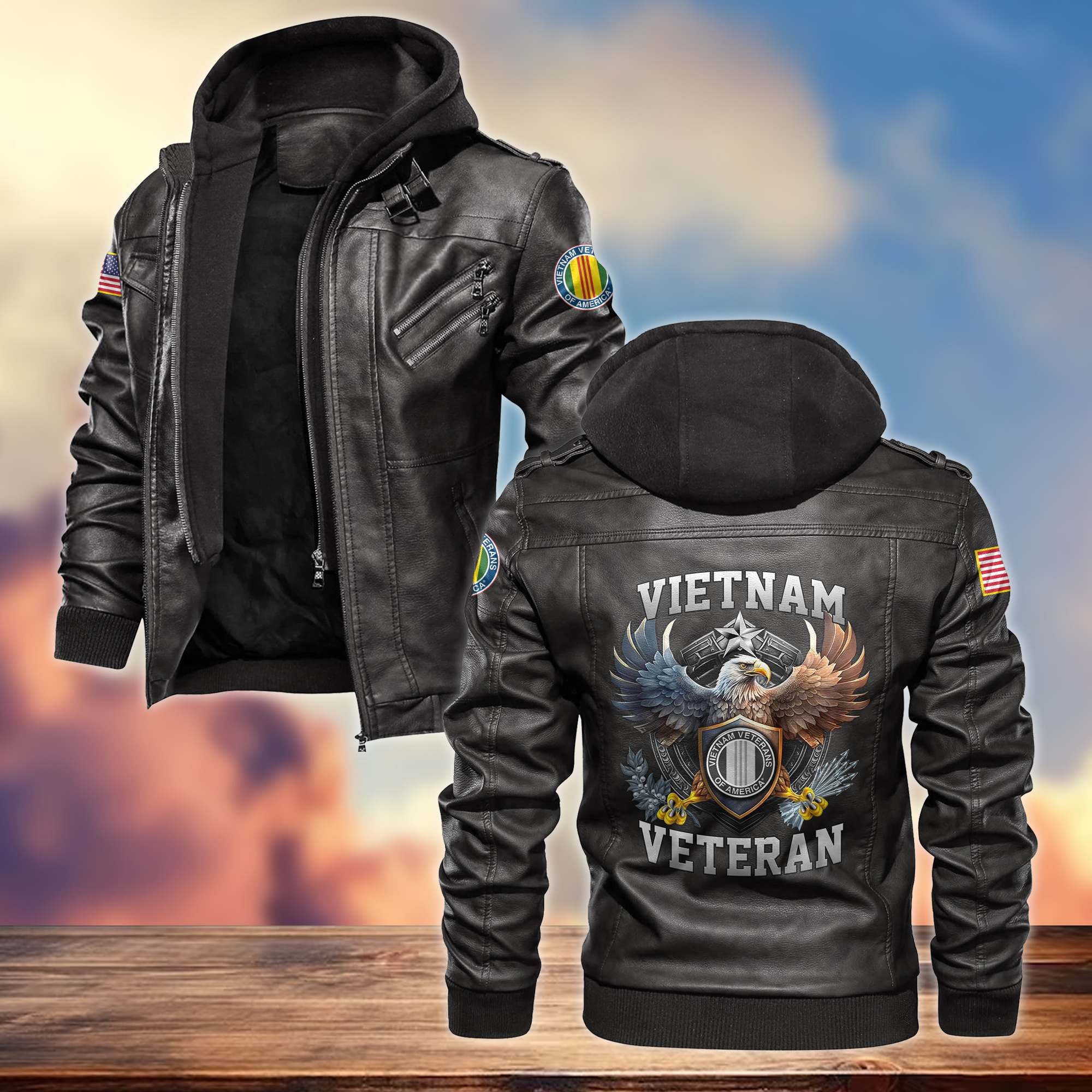 Premium US Veterans Leather Jacket, Gifts For US Veterans, Gifts For Veterans Day
