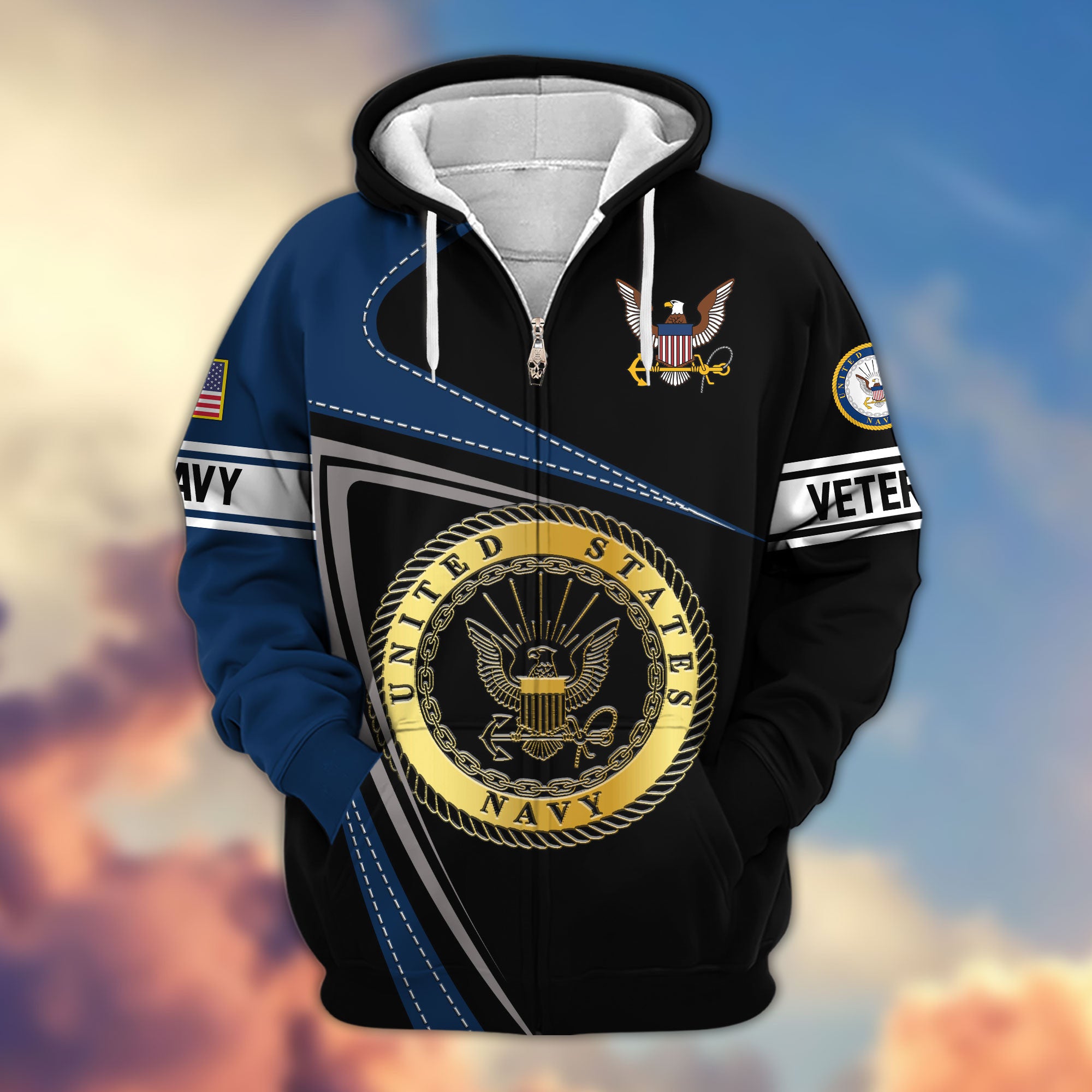 Premium US Veterans Zip Hoodie, Gifts For Veterans Day, Gifts For Dad, Gifts For Husband