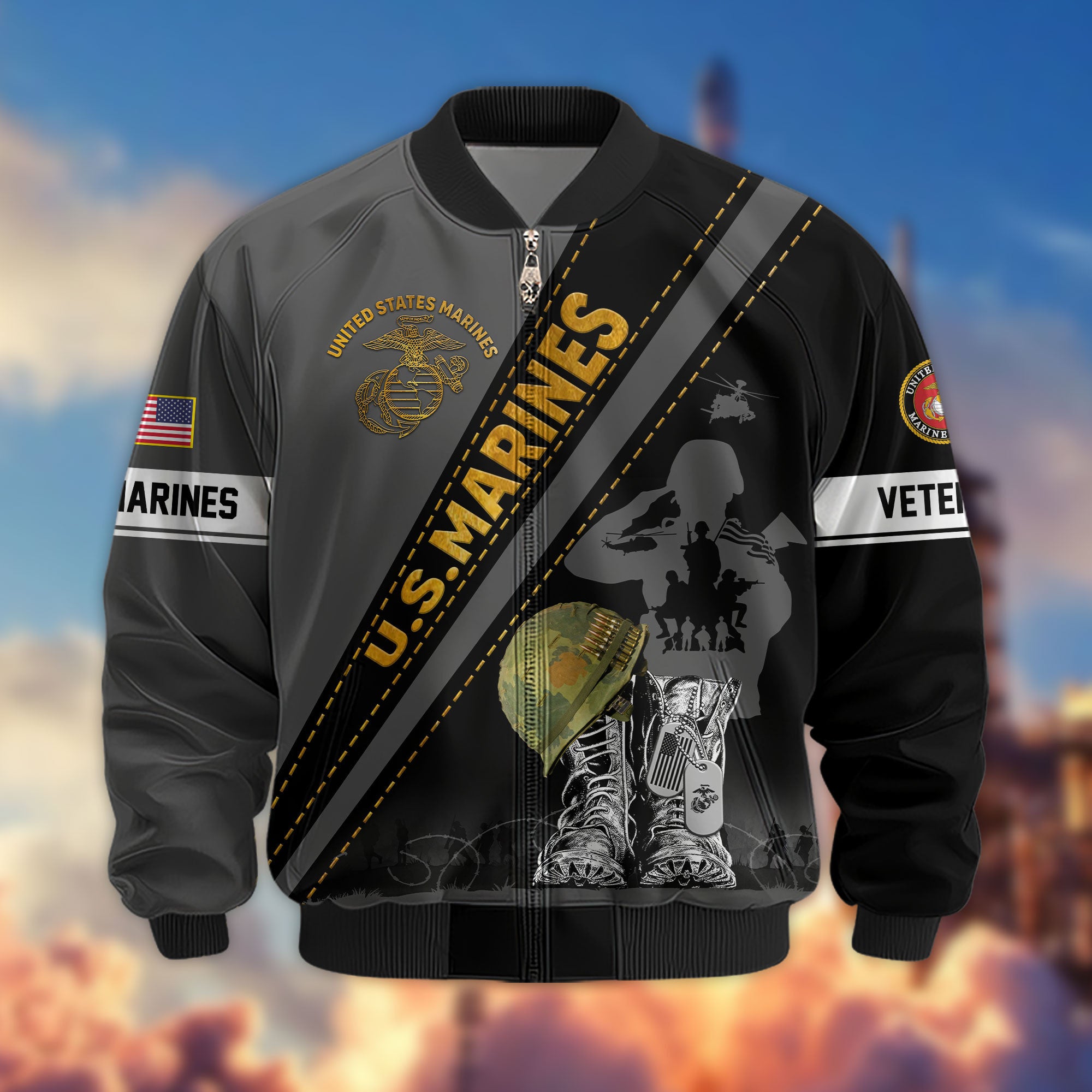 Premium US Veterans Bomber Jacket, Gifts For US Veterans, Gifts For Veterans Day