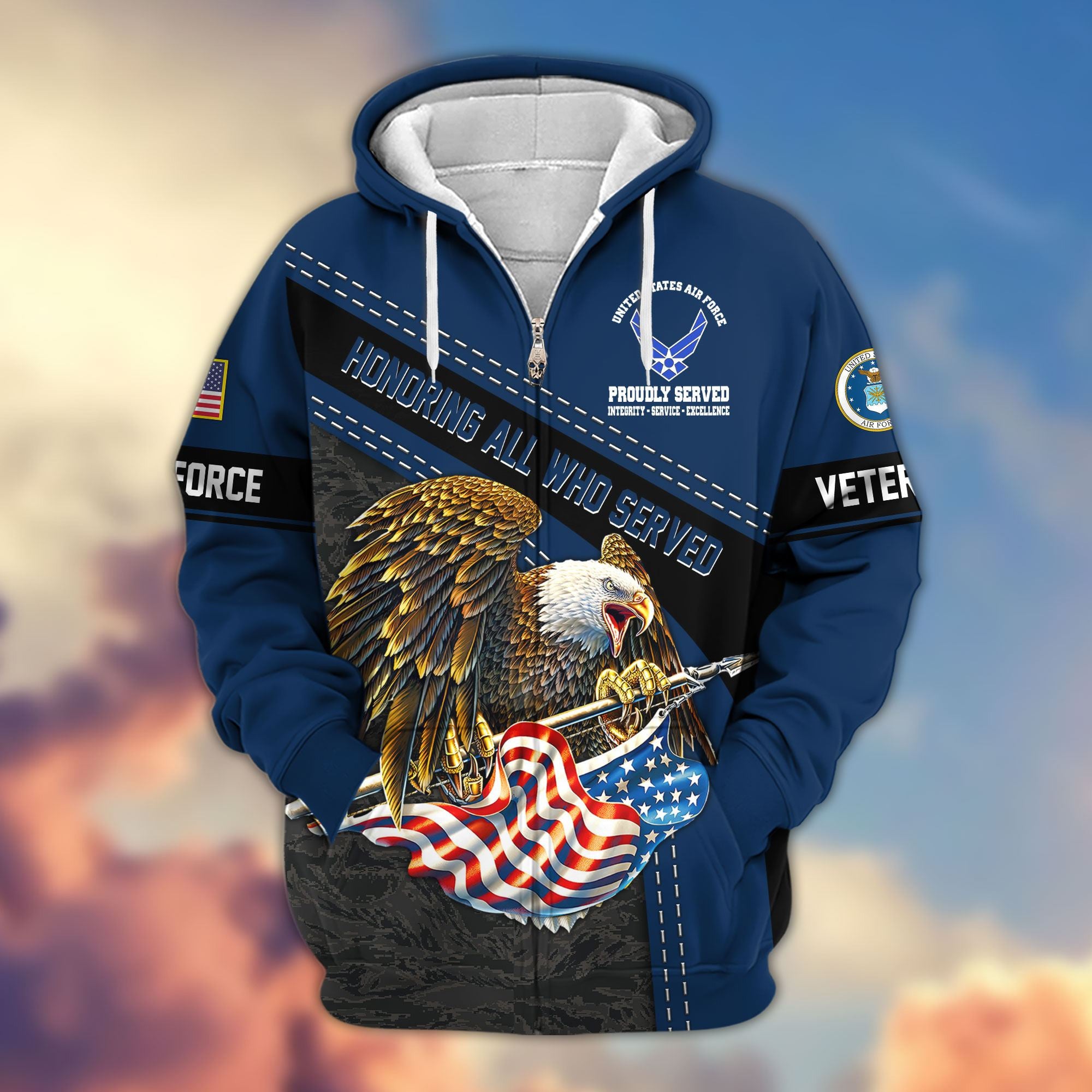 Premium Honoring All Who Served US Veterans Zip Hoodie, Gifts For US Veterans, Gifts For Veterans Day