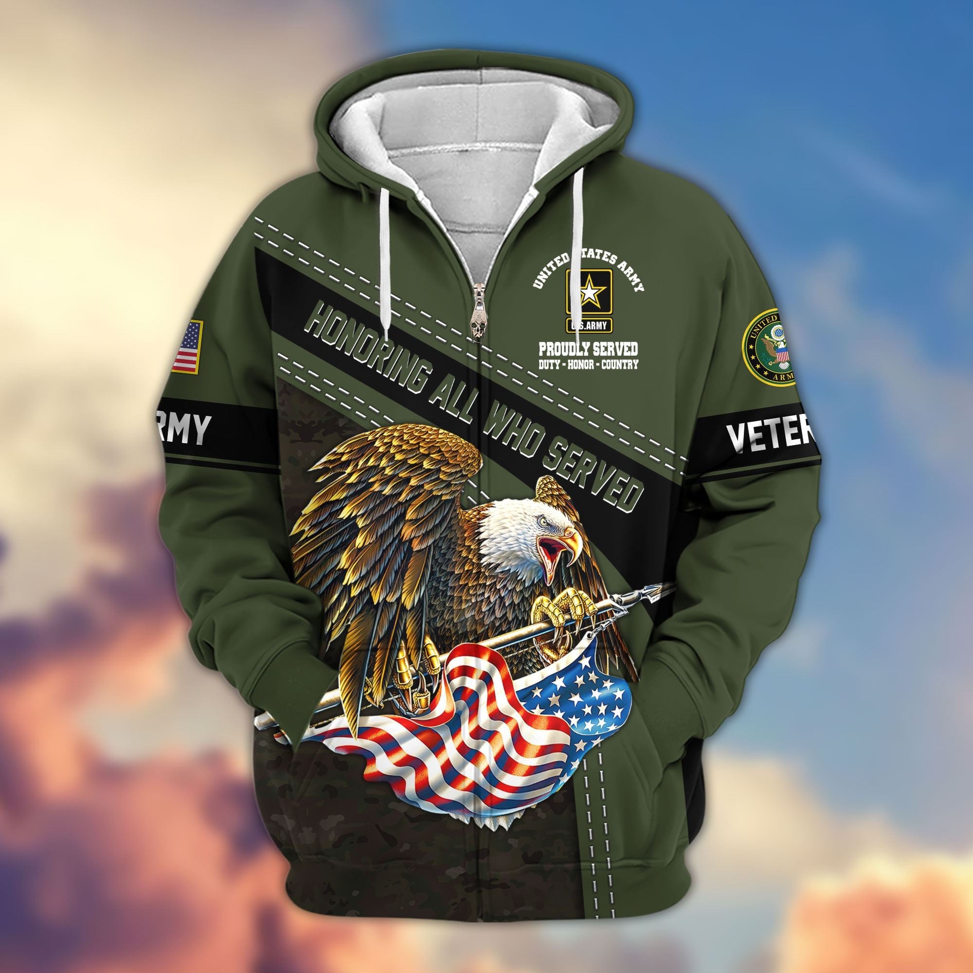 Premium Honoring All Who Served US Veterans Zip Hoodie, Gifts For US Veterans, Gifts For Veterans Day