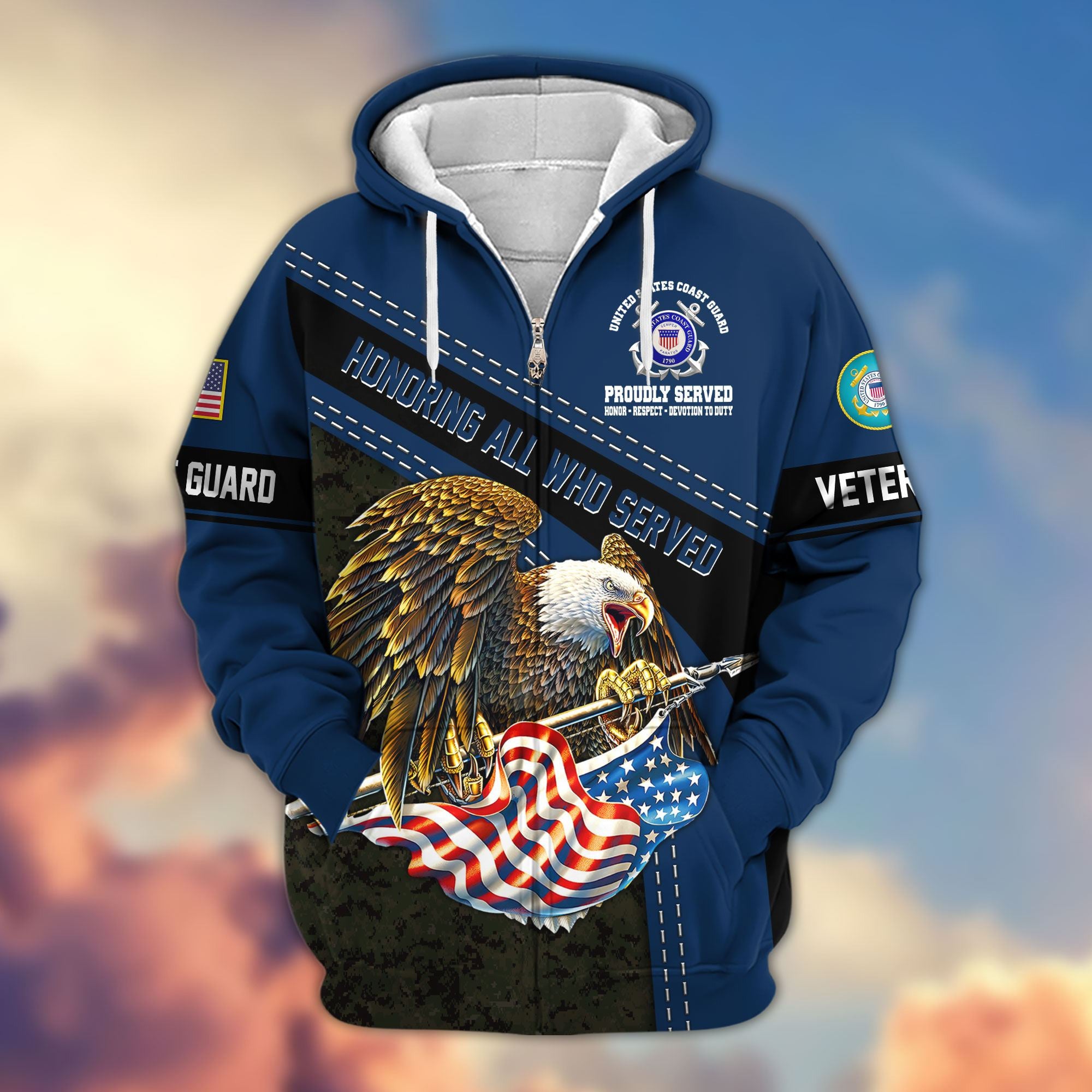 Premium Honoring All Who Served US Veterans Zip Hoodie, Gifts For US Veterans, Gifts For Veterans Day