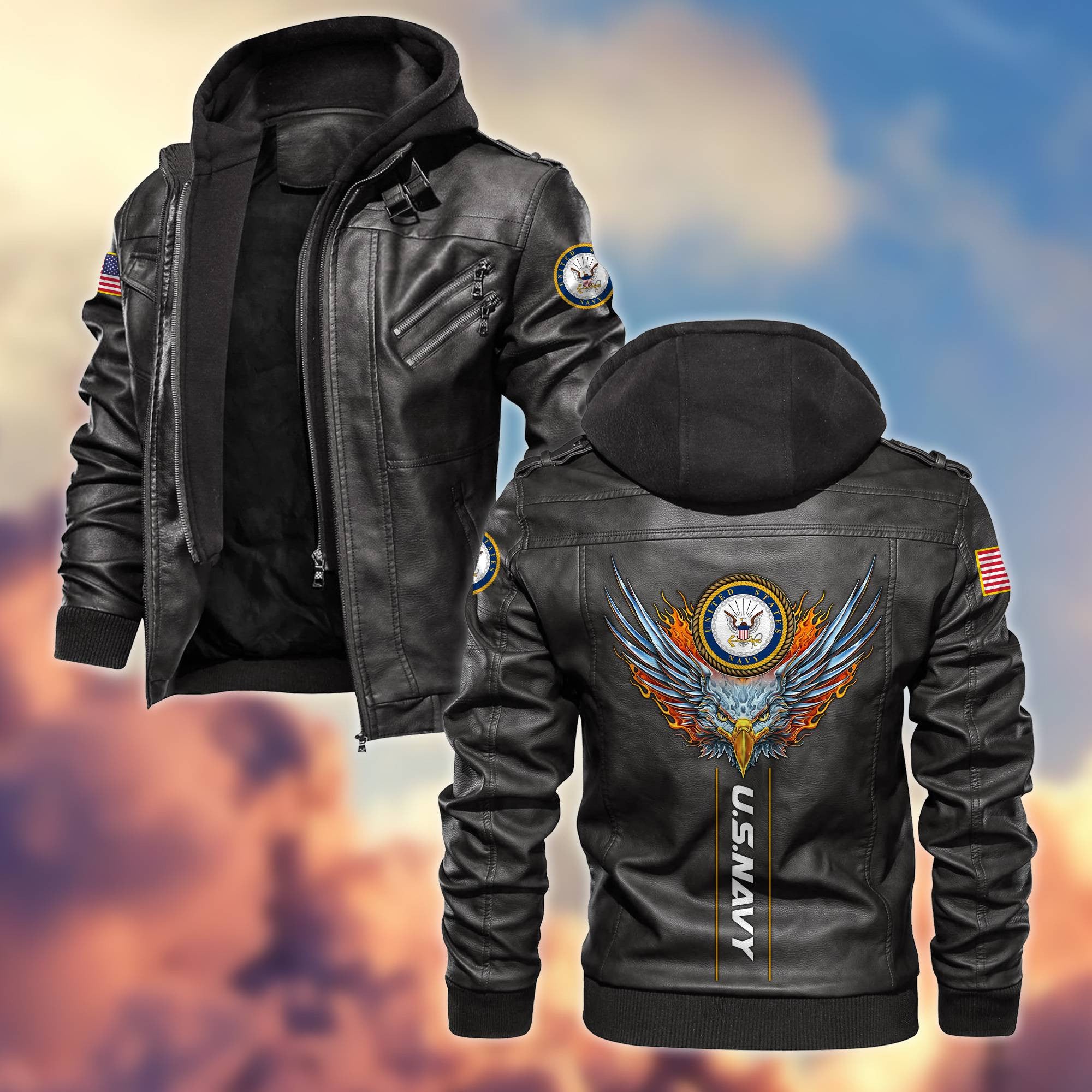 Premium US Veterans Leather Jacket, Gifts For US Veterans, Gifts For Veterans Day