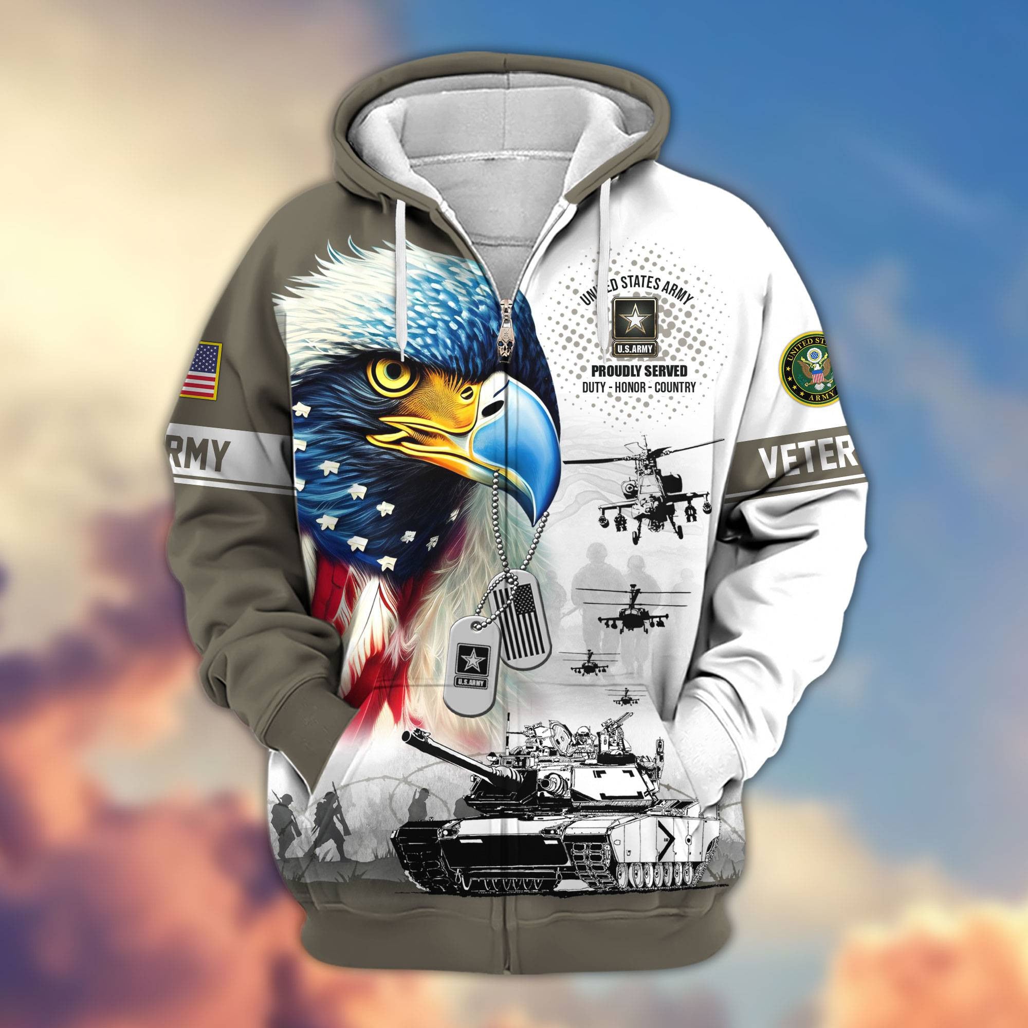 Premium US Veterans Zip Hoodie, Gifts For US Veterans, Gifts For Veterans Day