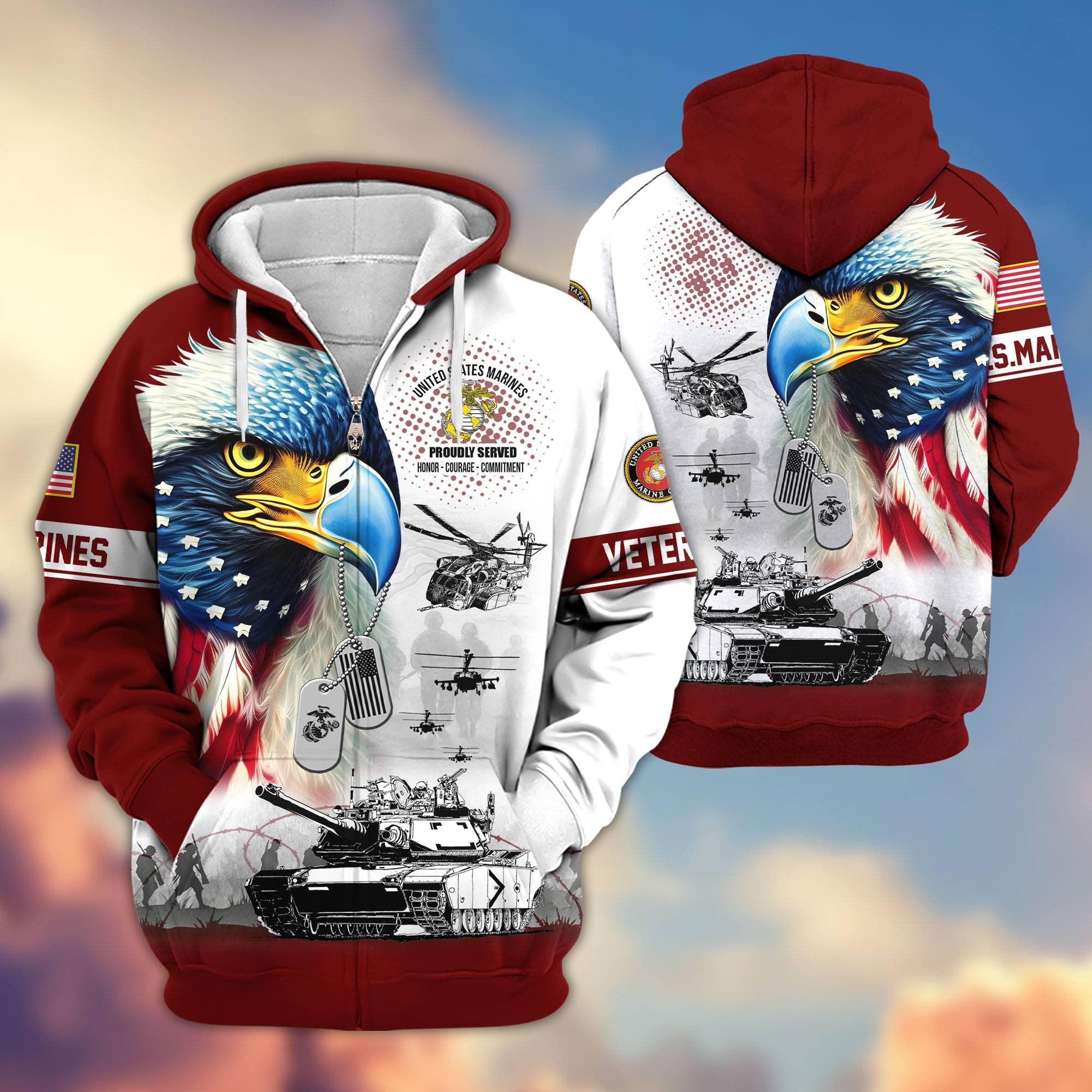 Premium US Veterans Zip Hoodie, Gifts For US Veterans, Gifts For Veterans Day