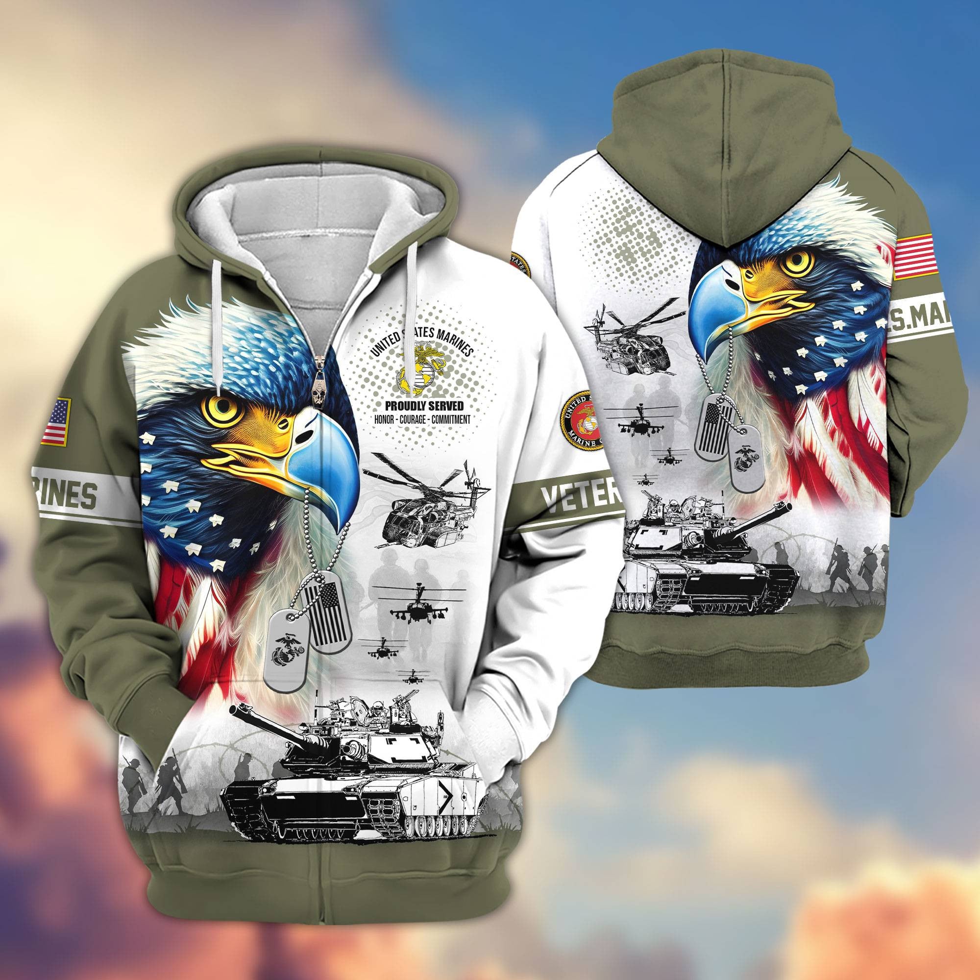 Premium US Veterans Zip Hoodie, Gifts For US Veterans, Gifts For Veterans Day