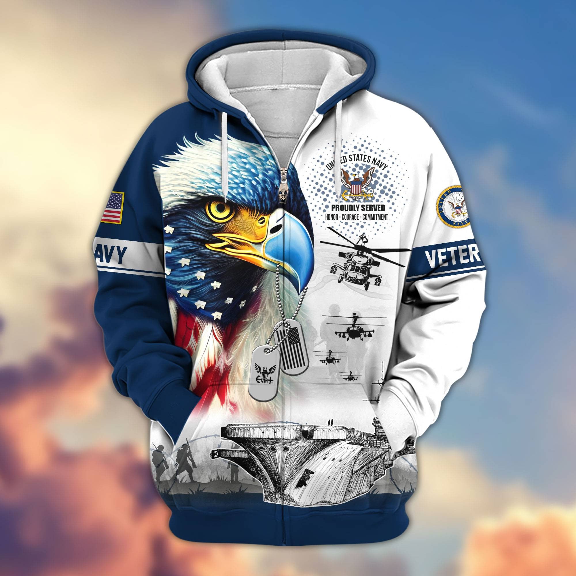 Premium US Veterans Zip Hoodie, Gifts For US Veterans, Gifts For Veterans Day
