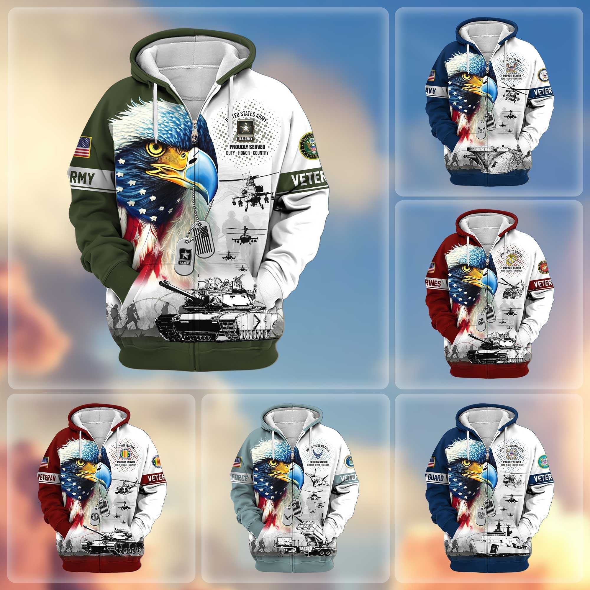 Premium US Veterans Zip Hoodie, Gifts For US Veterans, Gifts For Veterans Day