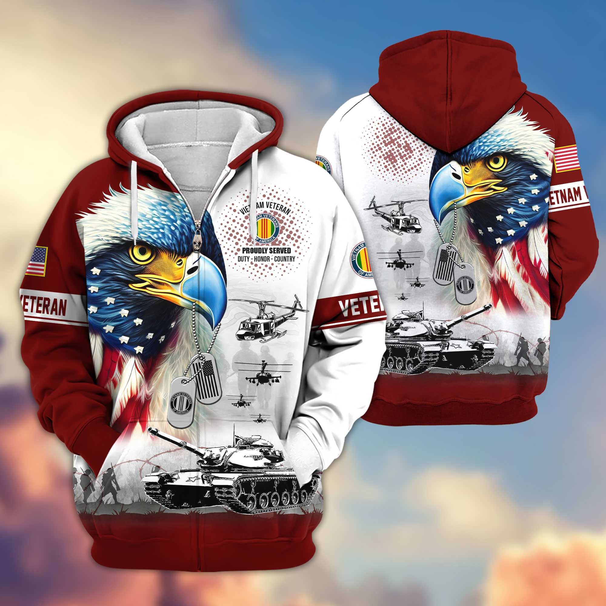 Premium US Veterans Zip Hoodie, Gifts For US Veterans, Gifts For Veterans Day