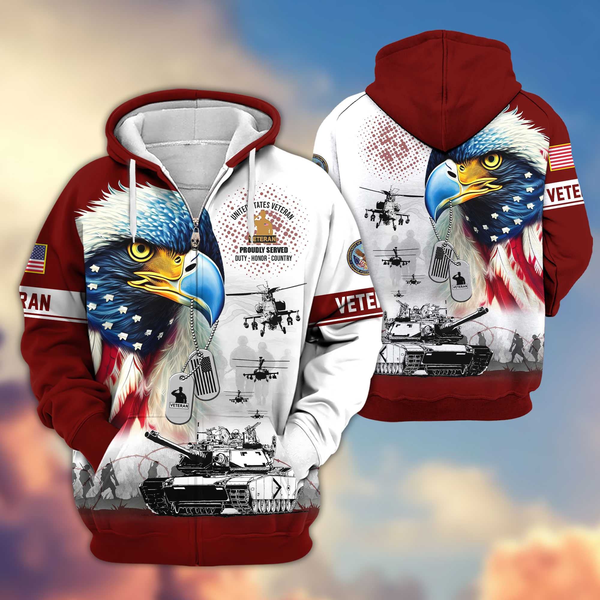 Premium US Veterans Zip Hoodie, Gifts For US Veterans, Gifts For Veterans Day