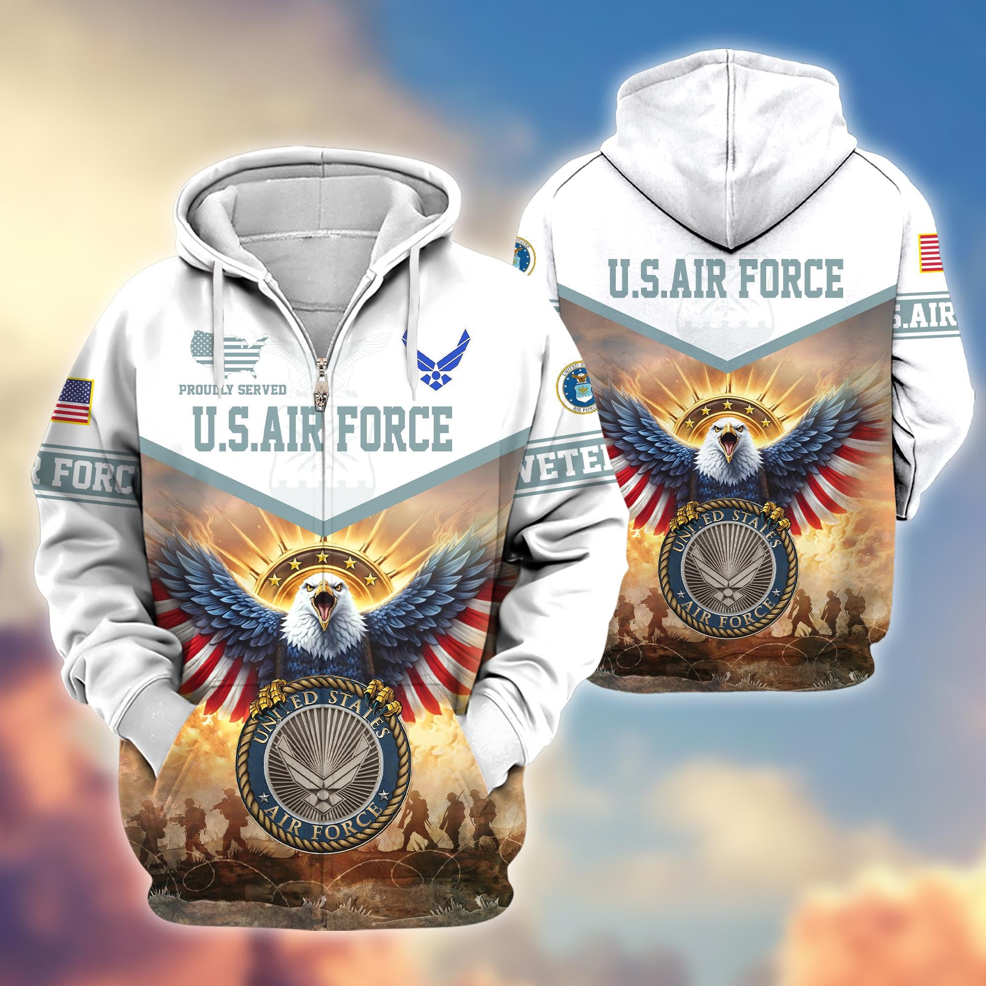Premium Honoring All Who Served US Veterans Zip Hoodie, Gifts For US Veterans, Gifts For Veterans Day