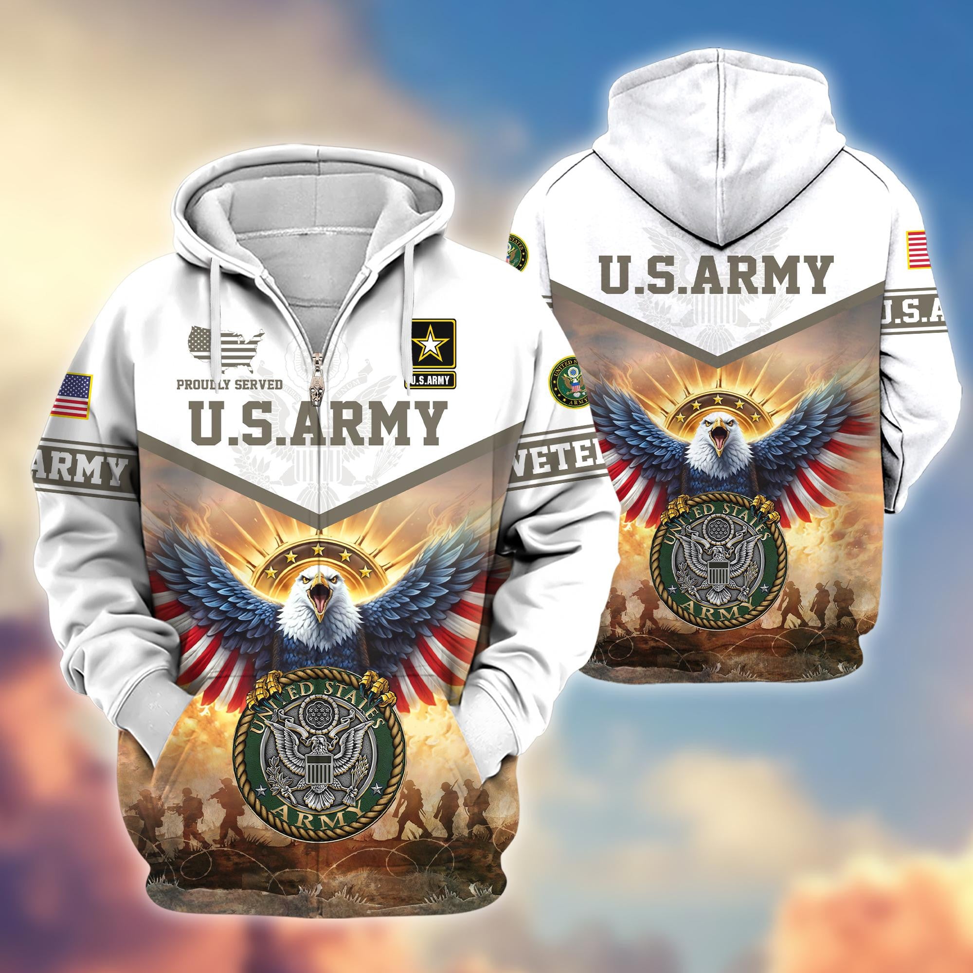 Premium Honoring All Who Served US Veterans Zip Hoodie, Gifts For US Veterans, Gifts For Veterans Day