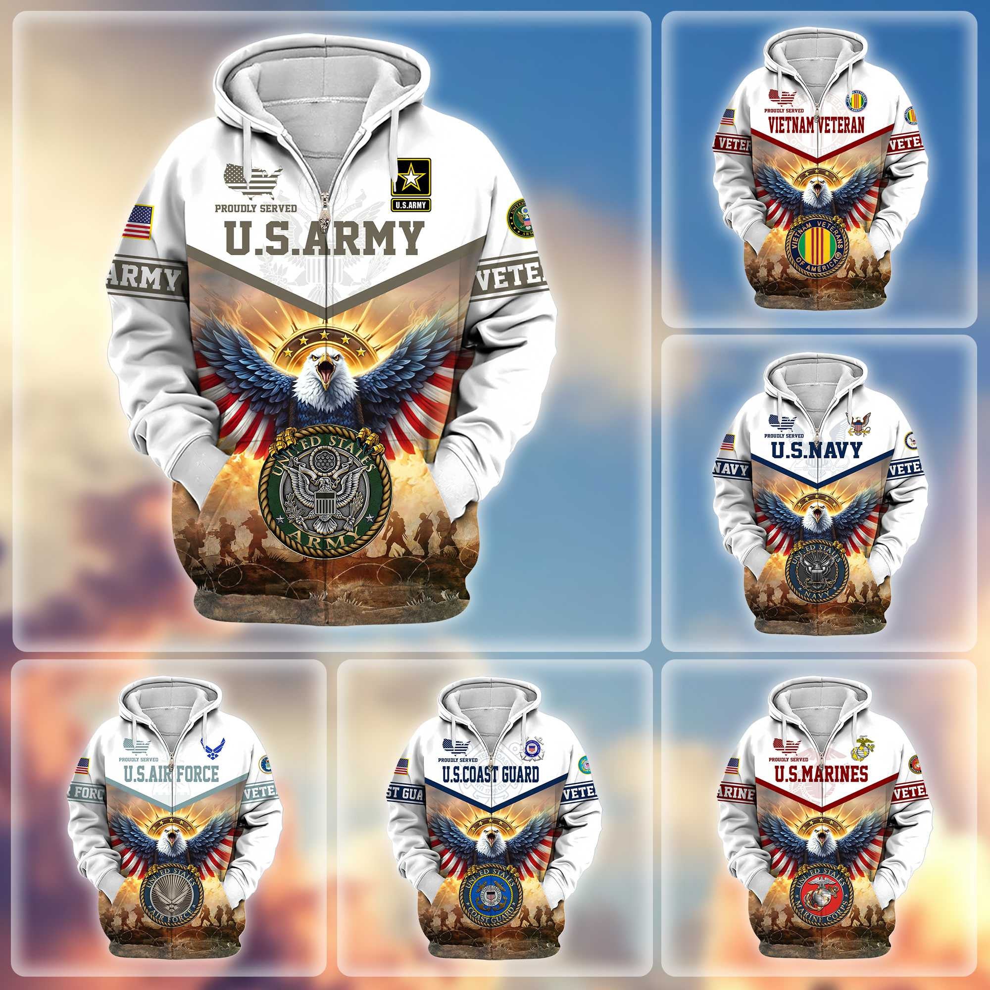 Premium Honoring All Who Served US Veterans Zip Hoodie, Gifts For US Veterans, Gifts For Veterans Day