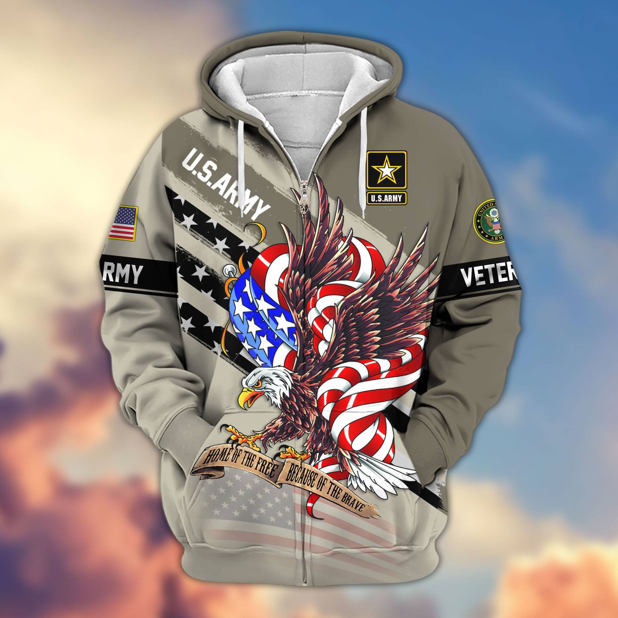 Premium US Veterans Zip Hoodie, Gifts For US Veterans, Gifts For Veterans Day