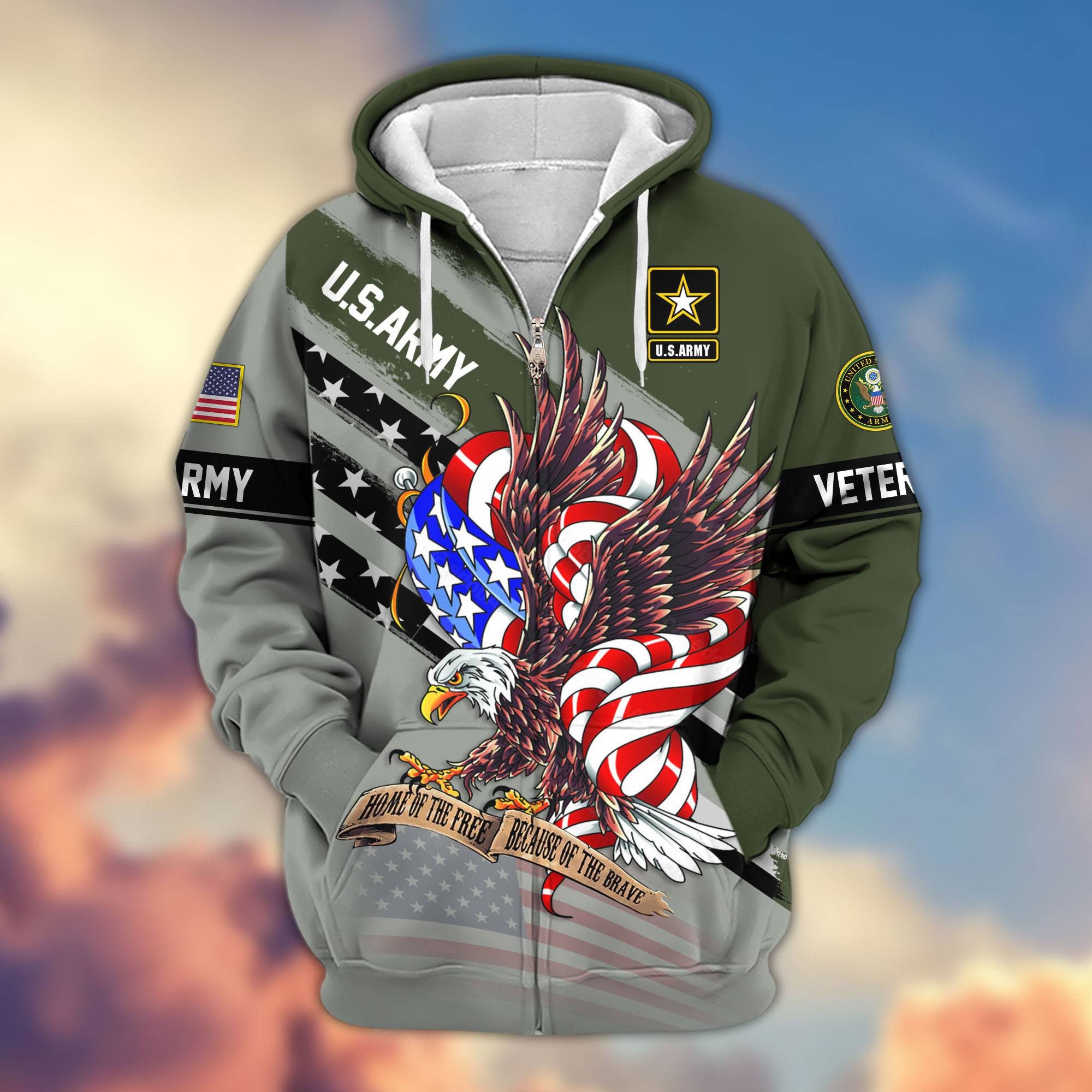 Premium US Veterans Zip Hoodie, Gifts For US Veterans, Gifts For Veterans Day