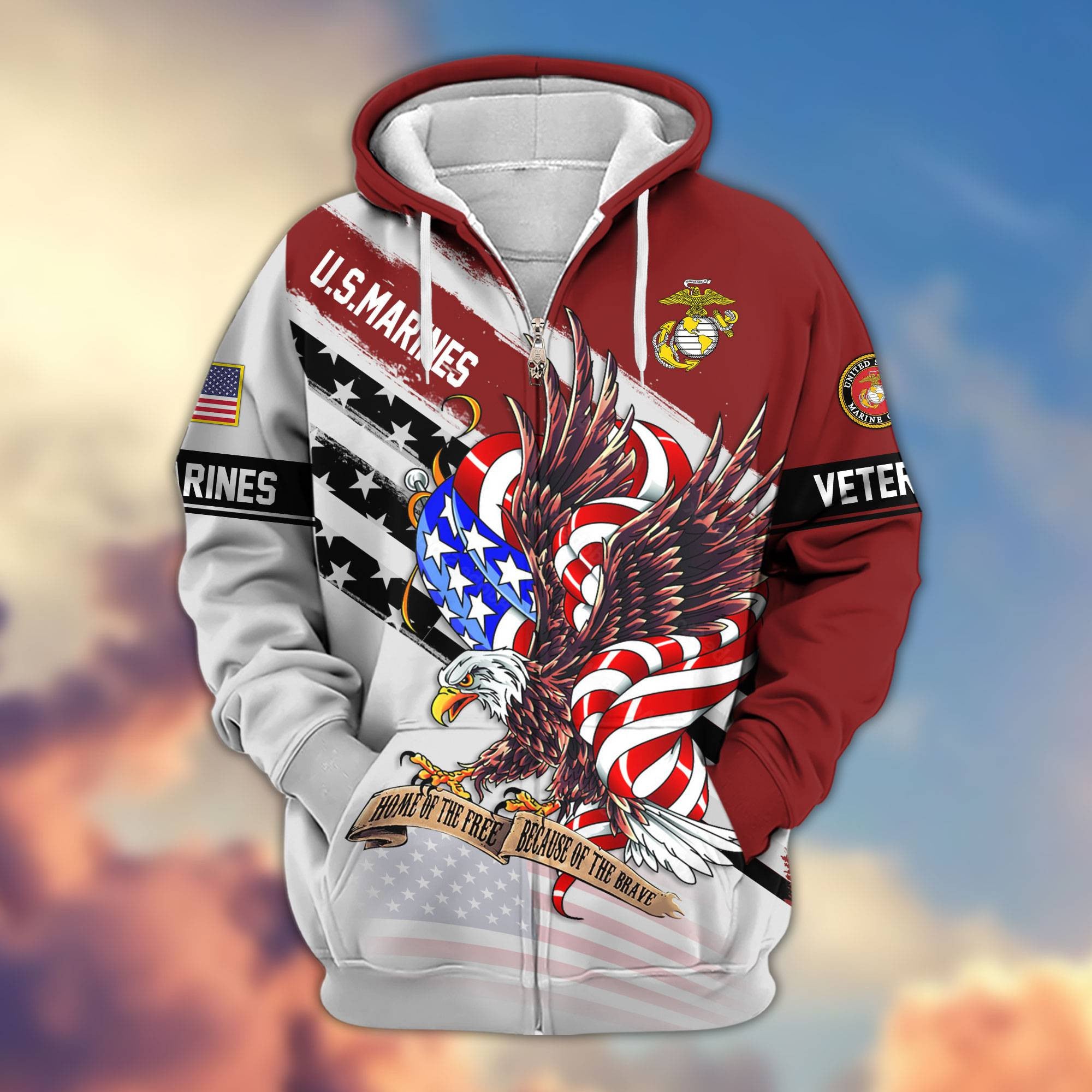 Premium US Veterans Zip Hoodie, Gifts For US Veterans, Gifts For Veterans Day