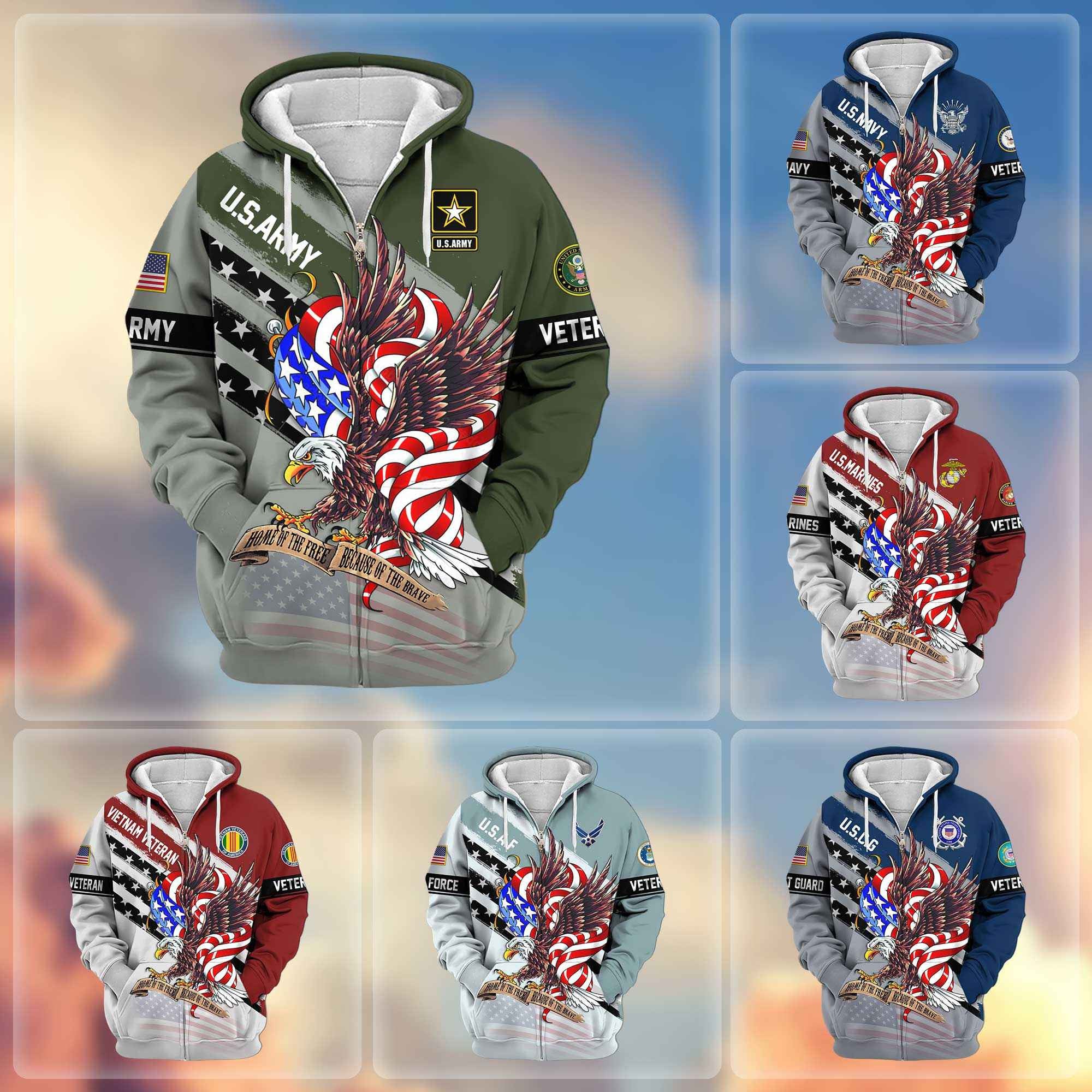 Premium US Veterans Zip Hoodie, Gifts For US Veterans, Gifts For Veterans Day