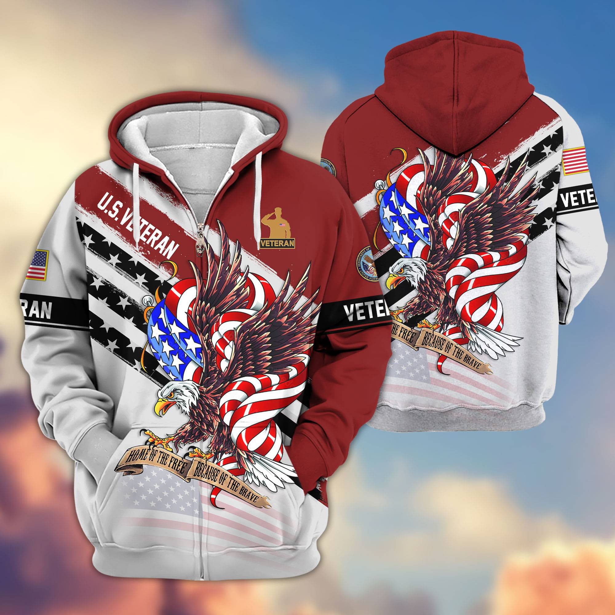Premium US Veterans Zip Hoodie, Gifts For US Veterans, Gifts For Veterans Day
