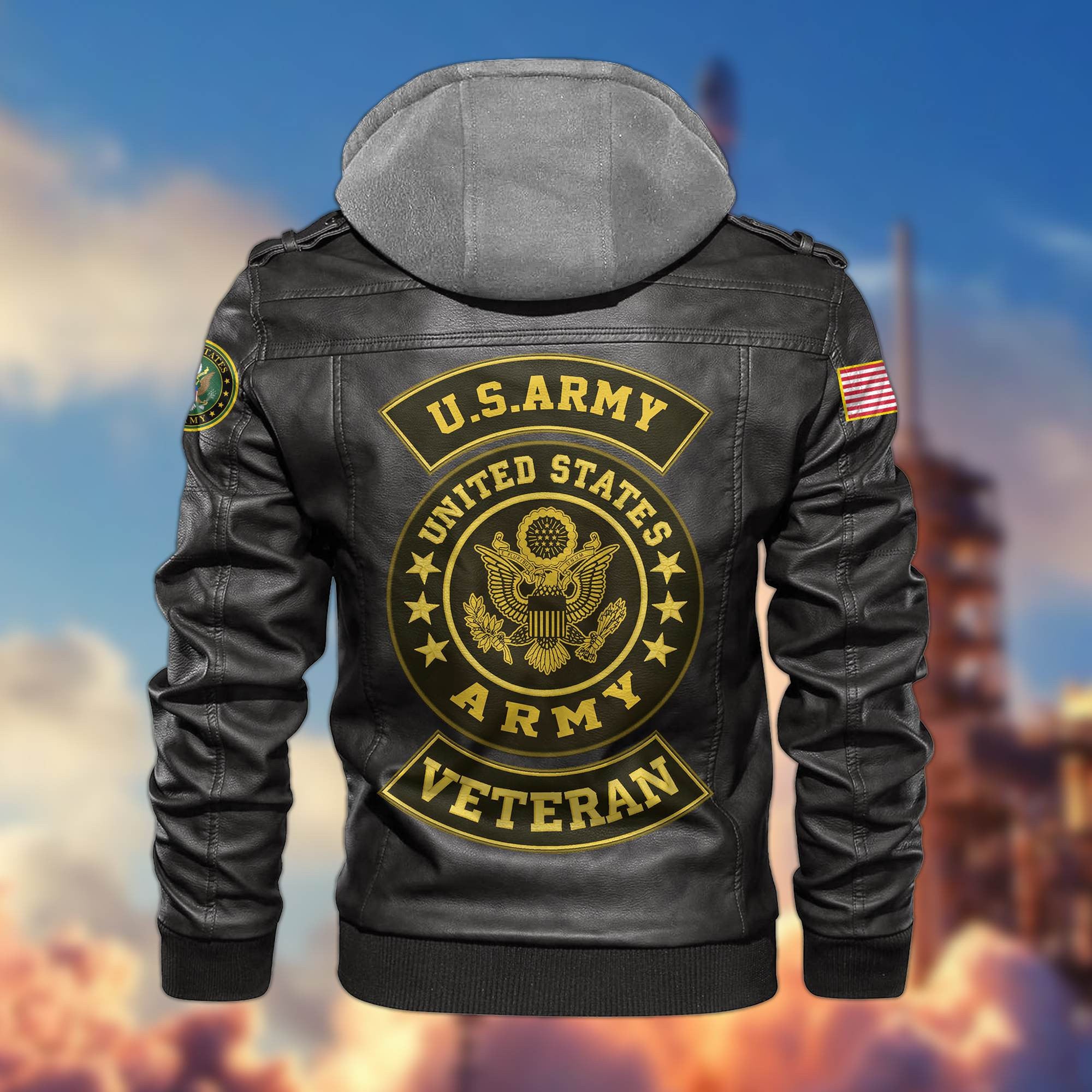 Premium US Veterans Leather Jacket, Gifts For US Veterans, Gifts For Veterans Day