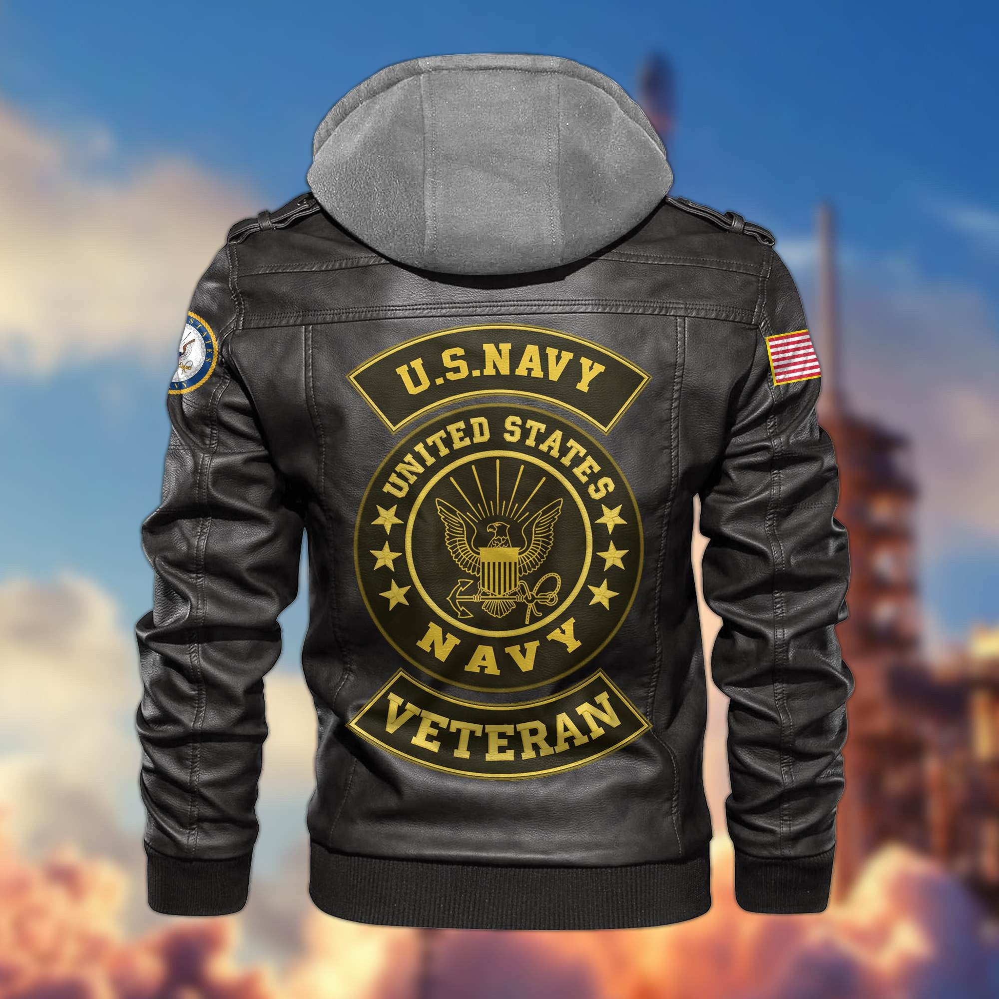 Premium US Veterans Leather Jacket, Gifts For US Veterans, Gifts For Veterans Day