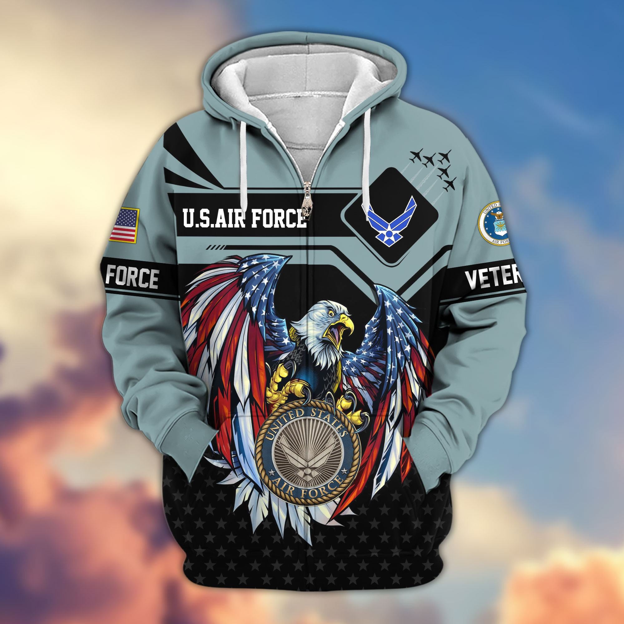 Premium US Veterans Zip Hoodie, Gifts For US Veterans, Gifts For Veterans Day